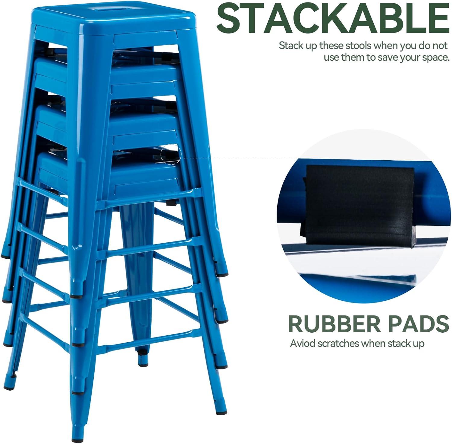 BestMassage Set of 4 Stackable Metal Bar Stools 24 Inch Counter Barstool Height Backless, White