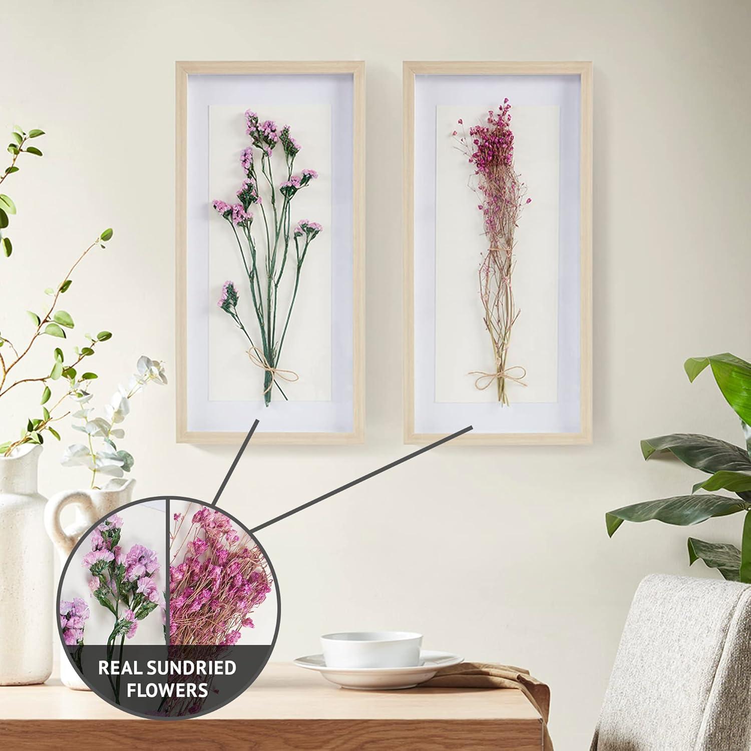 2pc Avant Garden Floral Shadowbox Set Natural - Madison Park: Dried Flower Wall Decor, MDF Frame, Sawtooth Mount