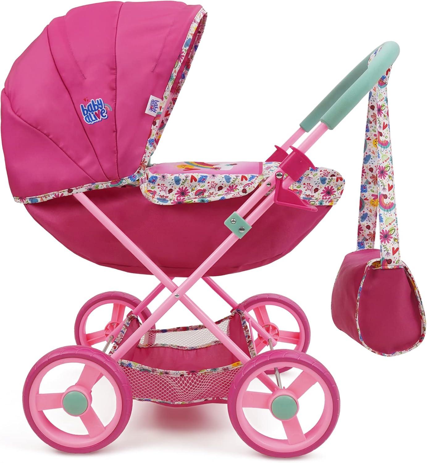 Baby Alive: Deluxe Classic Doll Pram - Pink & Rainbow - Fits Dolls up to 18"