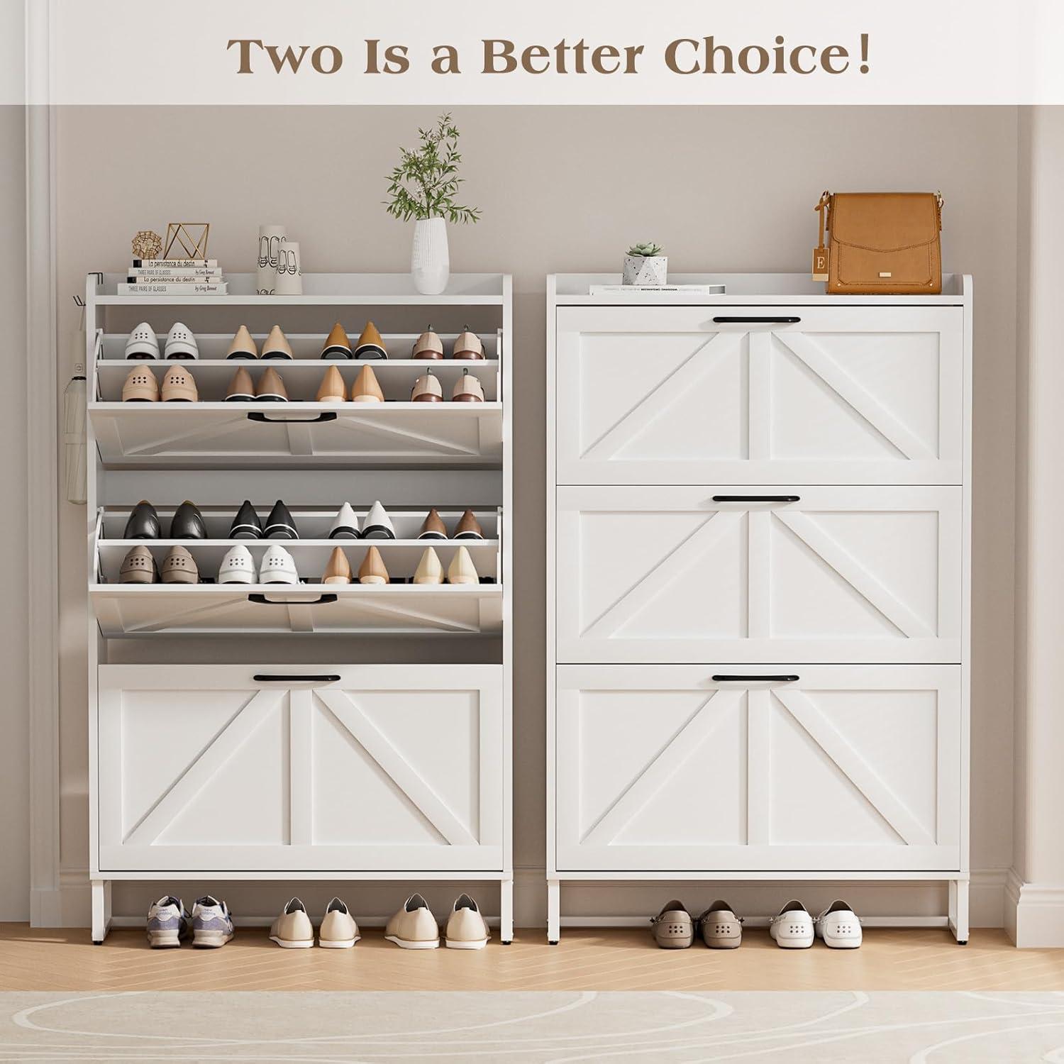 Gracie Oaks Shoe Cabinet With 2 Flip Drawers, Narrow Shoe Cabinet Hidden Shoe Rack Freestanding Shoe Cabinet Organizer For Entryway, Hallway