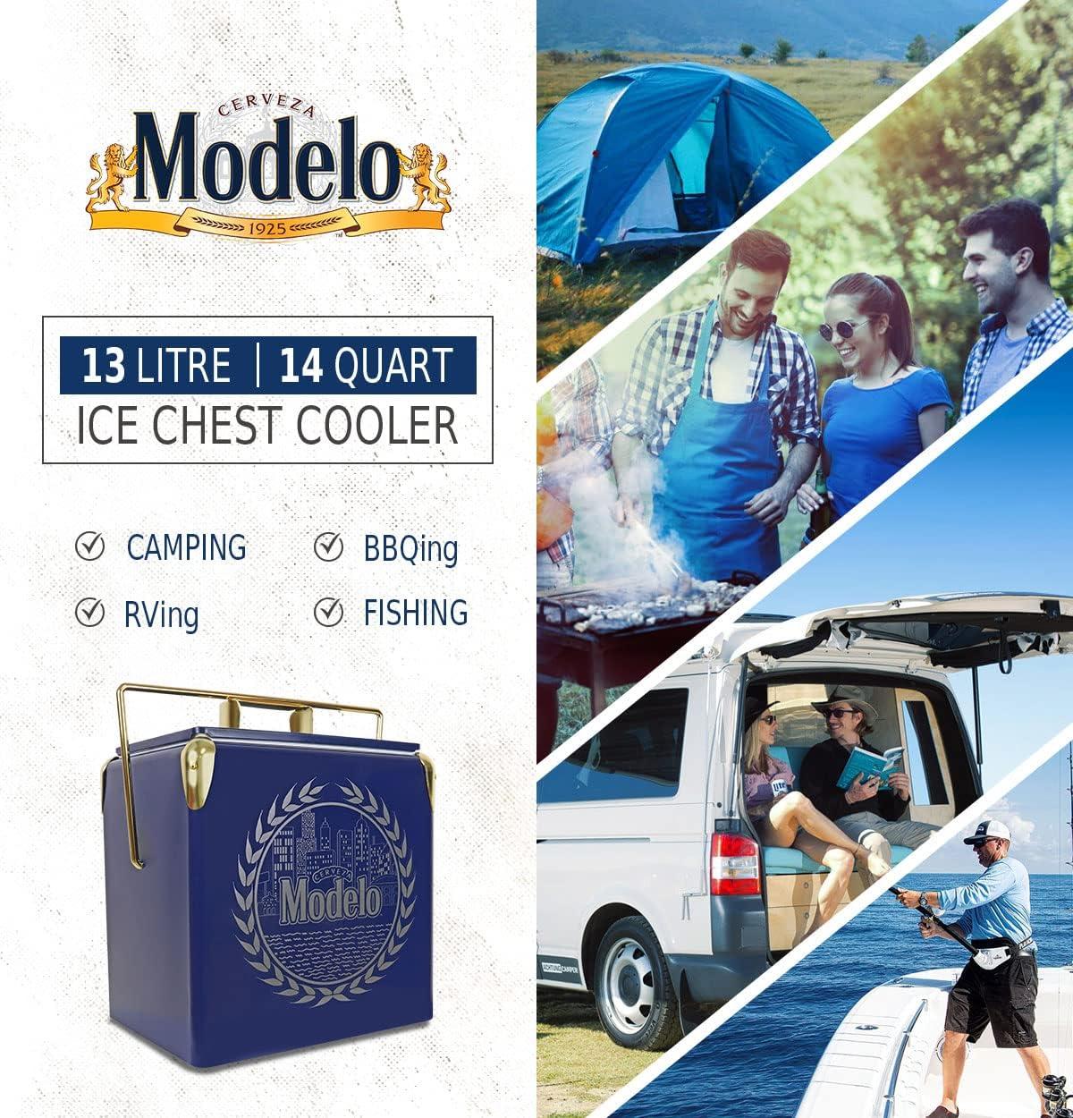 Koolatron Modelo Retro Ice Chest Cooler with Bottle Opener 13L (14 qt), Blue and Gold