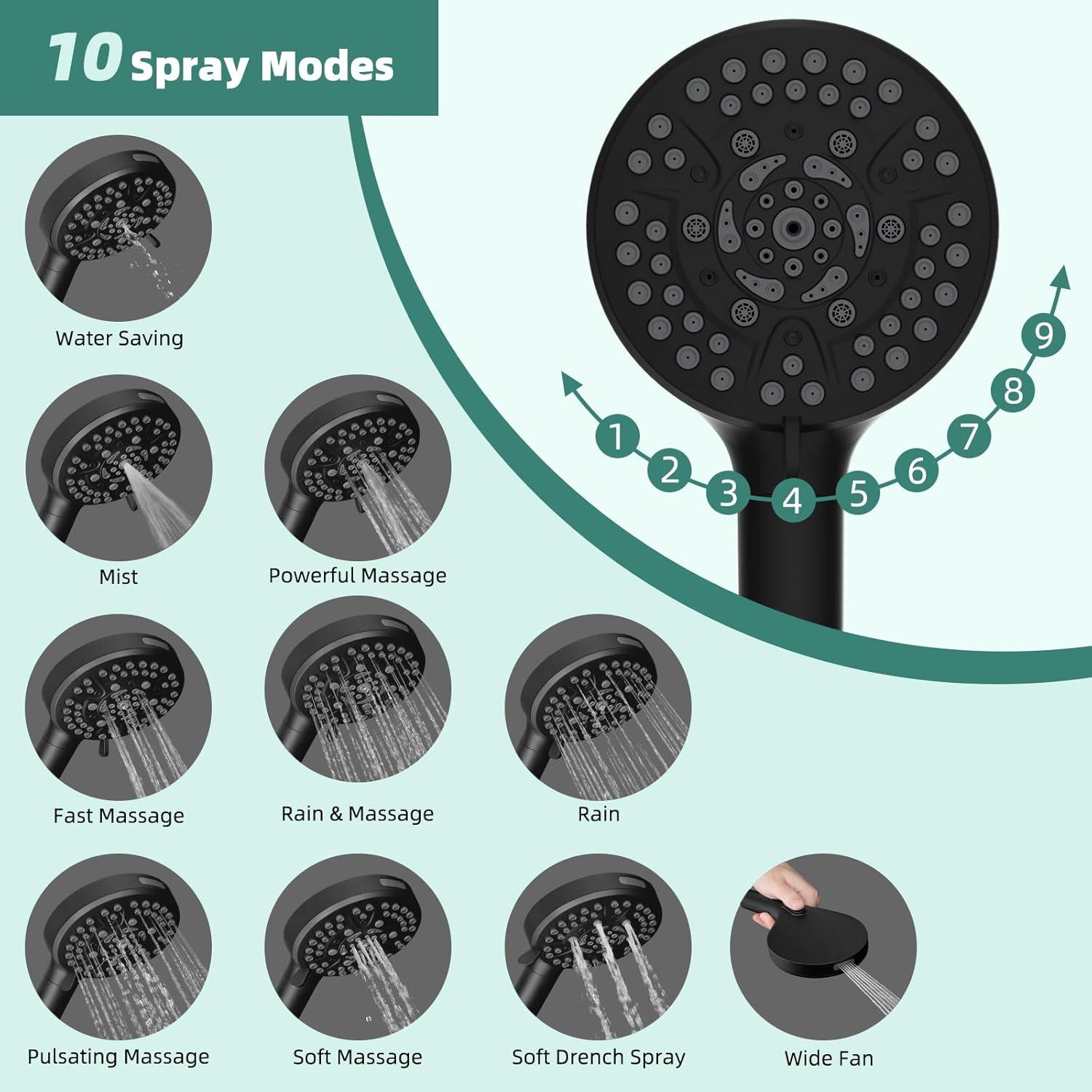 10'' High Pressure Rainfall Shower Head/Handheld Showerhead Combo with 12'' Adjustable Curved