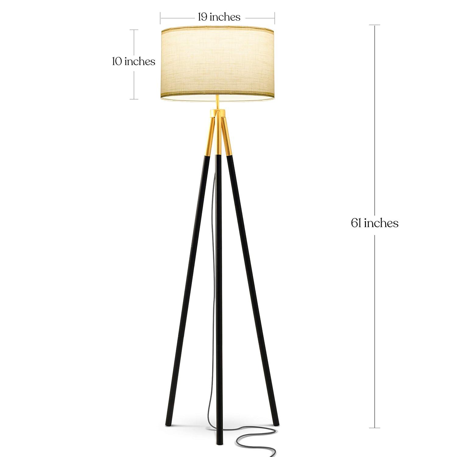 Brightech Levi 61 in. Mid Century Modern Tripod Floor Lamp with Fabric Drum Shade and Gold Finish - LED Bulb Included