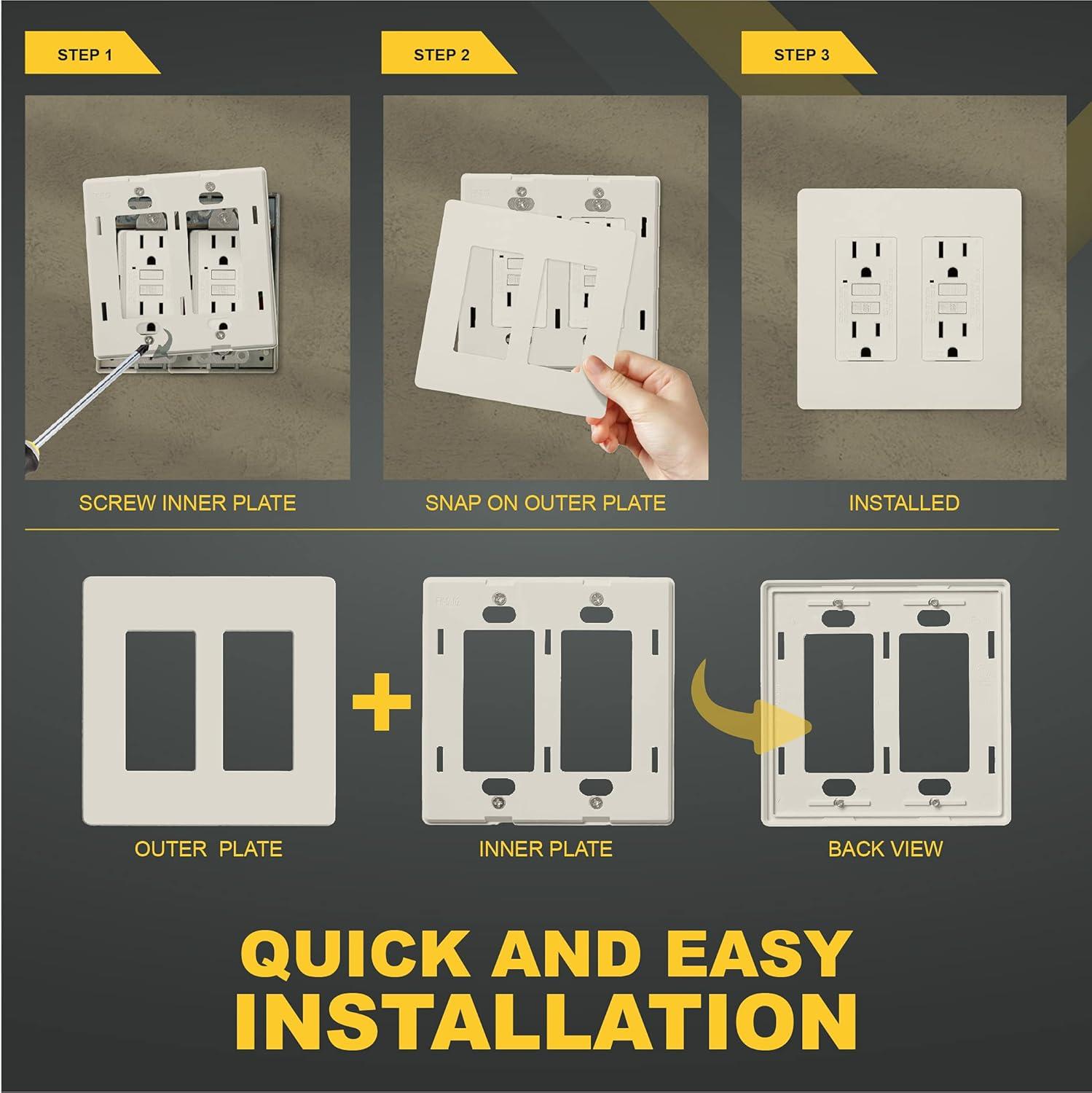 Light Almond Polycarbonate 2-Gang Screwless Wall Plate Set