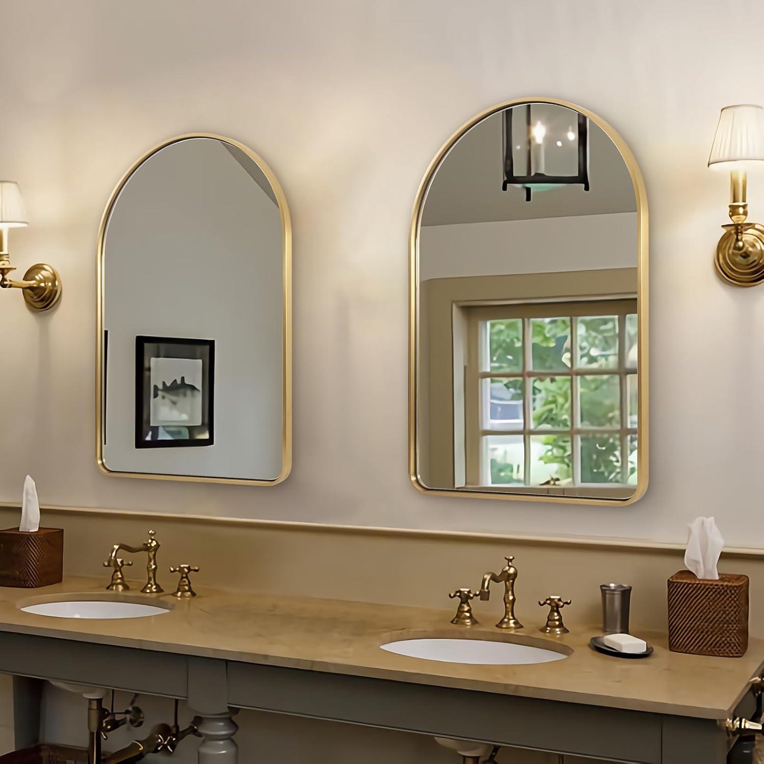 Arched Aluminum Alloy Framed Decorative Wall Mirror 20x30 - Gold
