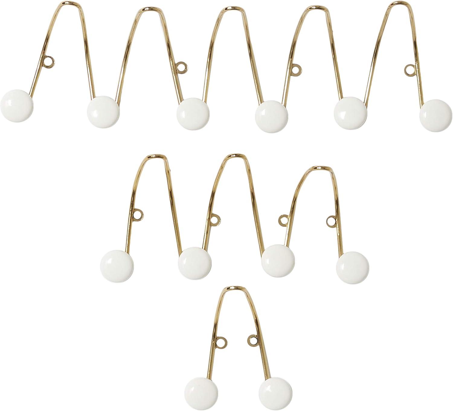 Gold and White Ceramic Metal Wall Hook Set of Four