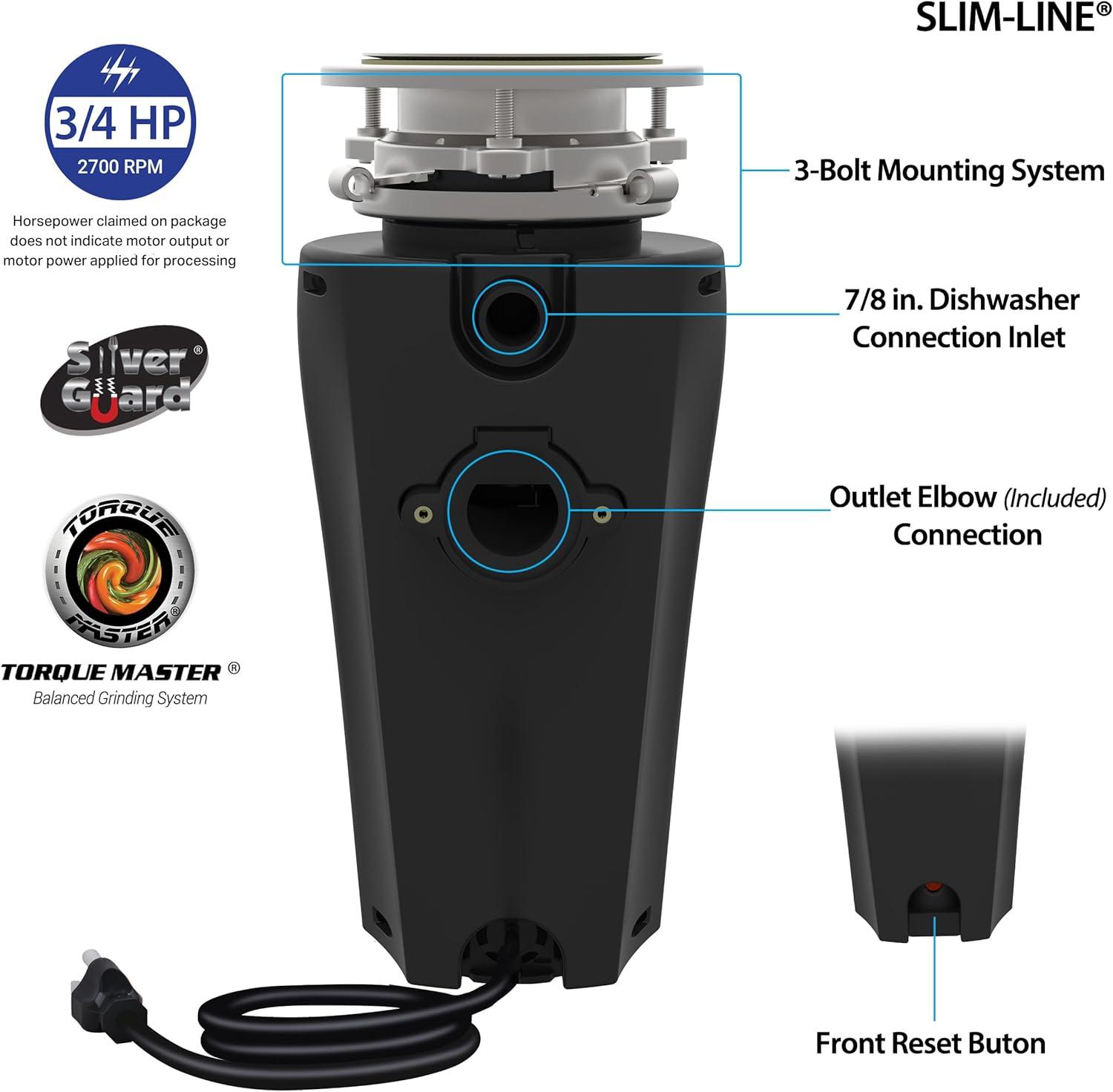 Titan 3/4 HP Slim Line Garbage Disposal for Confined Spaces 10-US-TN-960-SL-3B