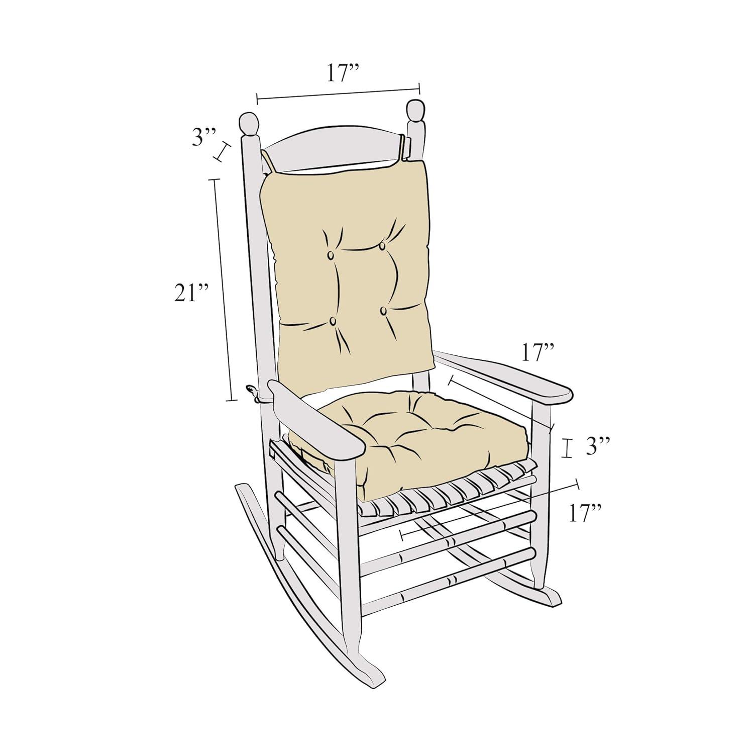Klear Vu Omega Non-Slip Rocking Chair Cushion Set, Assembled in USA, Thick Padding & Tufted Design, Includes Seat Pad & Back Pillow with Ties, 17x17 Inches, 2-Piece Set, Twillo Thyme