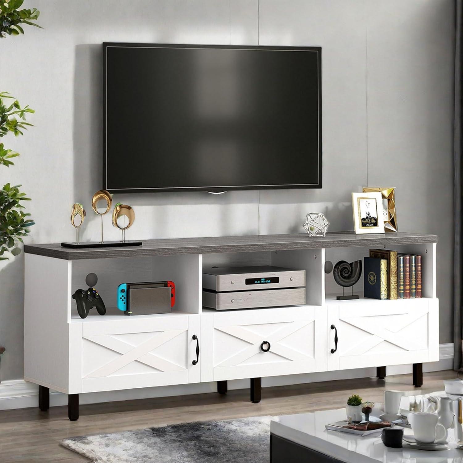 TV Stand for Up to 70 inch Farmhouse Entertainment Center with Storage Cabinet