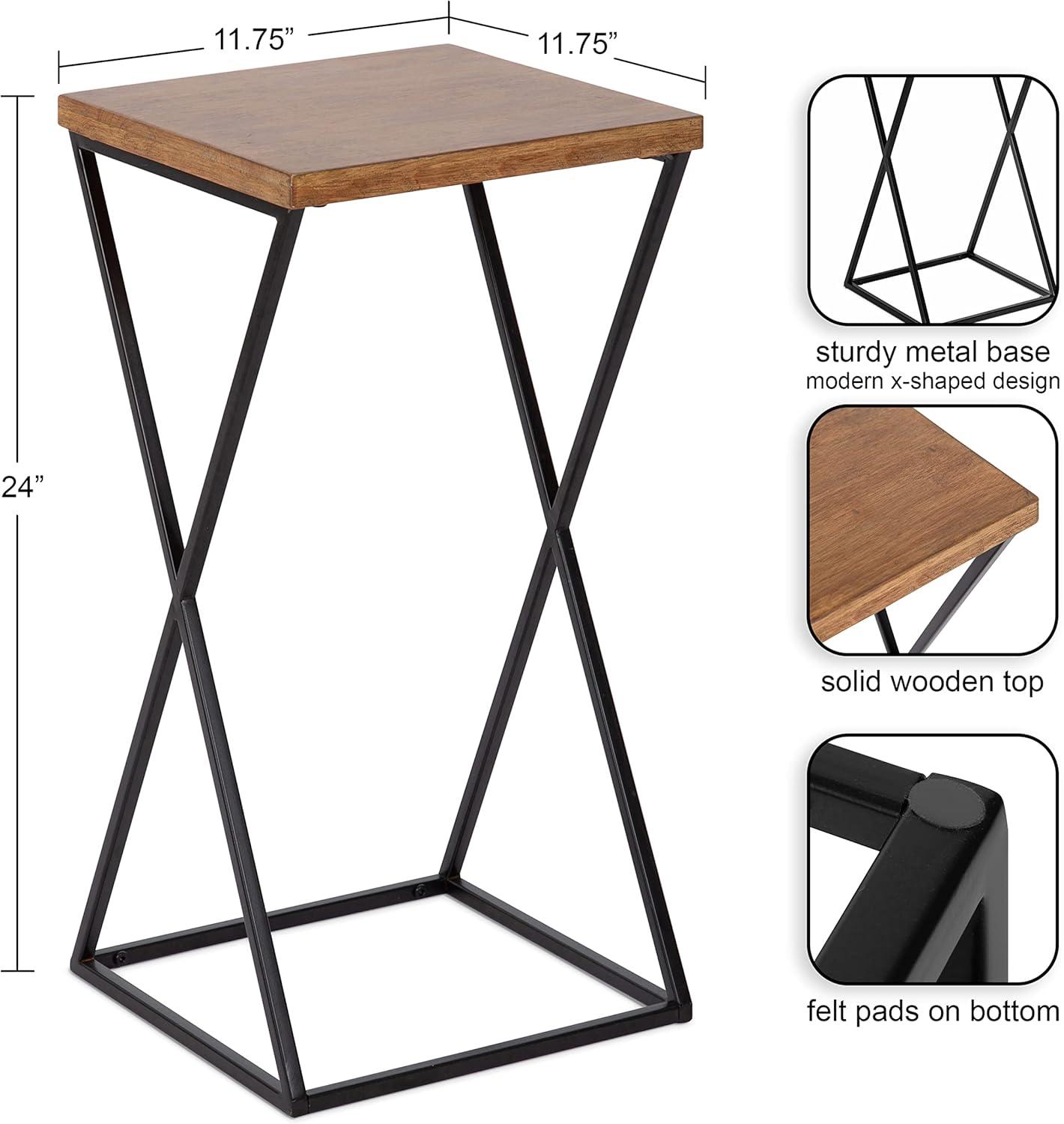 Rustic Brown Wood and Metal X-Base Accent Table