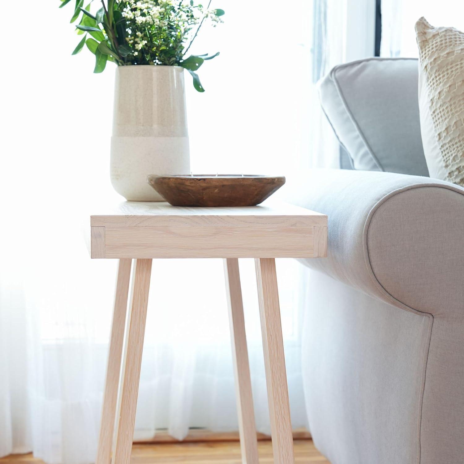 Plank+Beam Classic Square Side Table, Slim Side Table for Living Room, Nightstand for Small Spaces, Wood End Table for Bedroom, White Sand Wirebrush