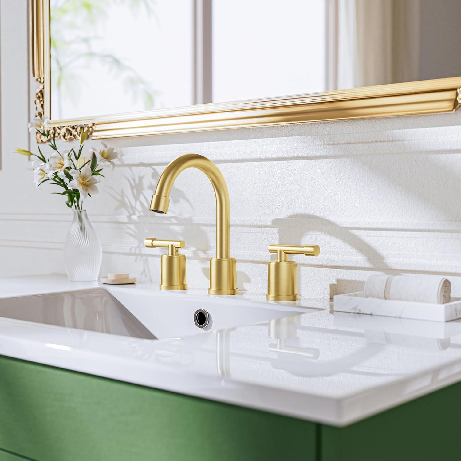 Phiestina 8 Inch Brushed Nickel Bathroom Faucet，3 Holes 2 Handles Widespread Stainless Steel Bathroom Sink Faucet with Metal Pop-Up Drain and Water Supply Lines,WFZY01-BN