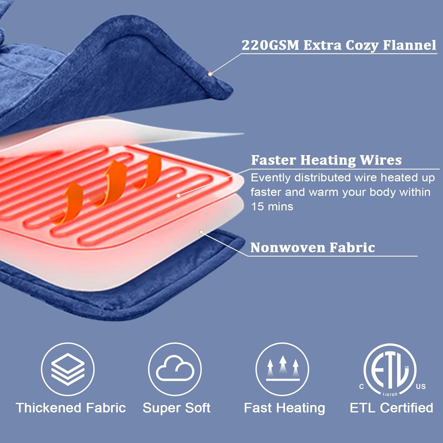 Heating Pad for Neck and Shoulders, 22"x19" Electric Fast Heating Pad for Pain Relief and Deep Pressure Therapy, Navy Blue