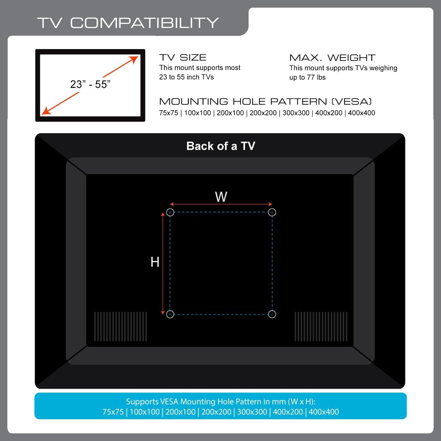 Universal Ultra Slim Black Full-Motion Wall Mount for 23-55 Inch TVs