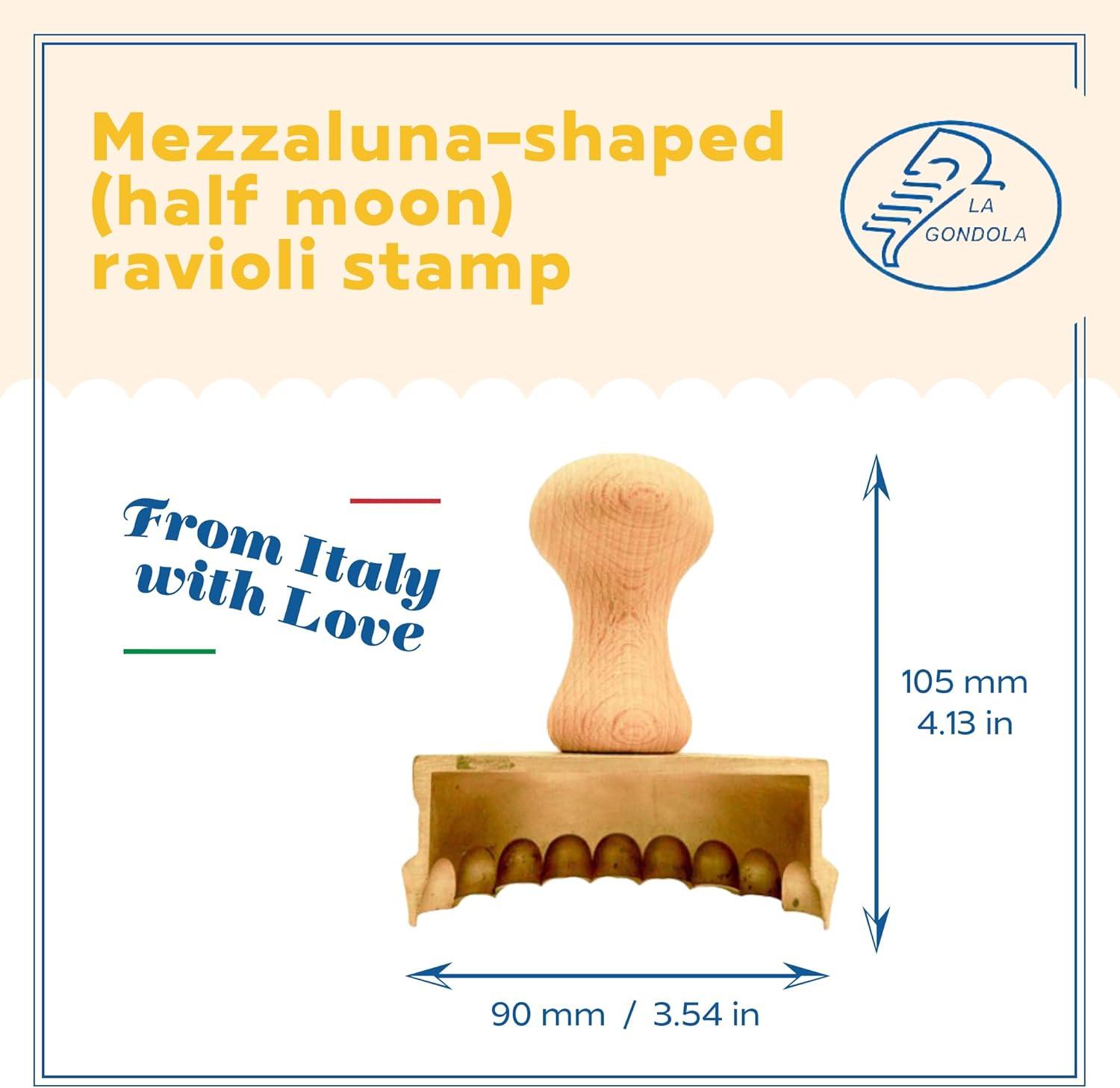 Natural Wood and Brass Half-Moon Ravioli Stamp, 3.54in