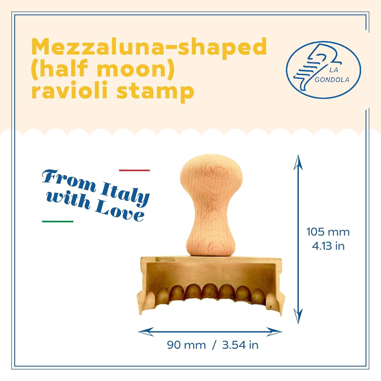 Natural Wood and Brass Half-Moon Ravioli Stamp, 3.54in