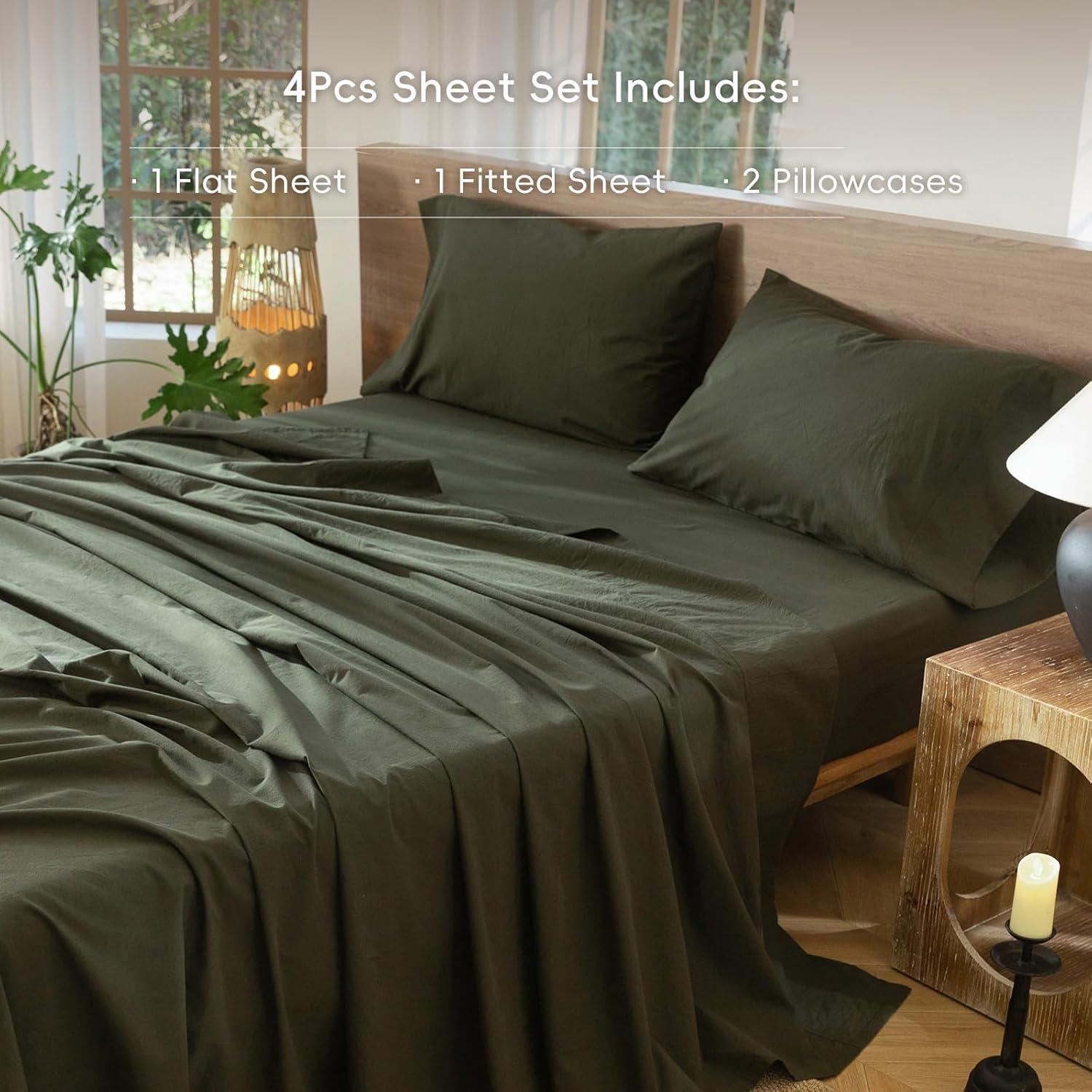 MOOMEE 100% Washed Cotton Linen Like Textured Duvet Cover Set
