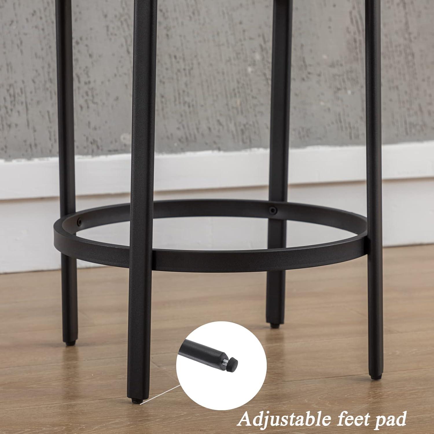 Modern Bar stools Set of 2, 26 Inch Sherpa Fabric Counter Height Barstools with Low Back, Upholstered Round Shape Kitchen Island Stools with Black Metal Legs for Dining Room Bar, White