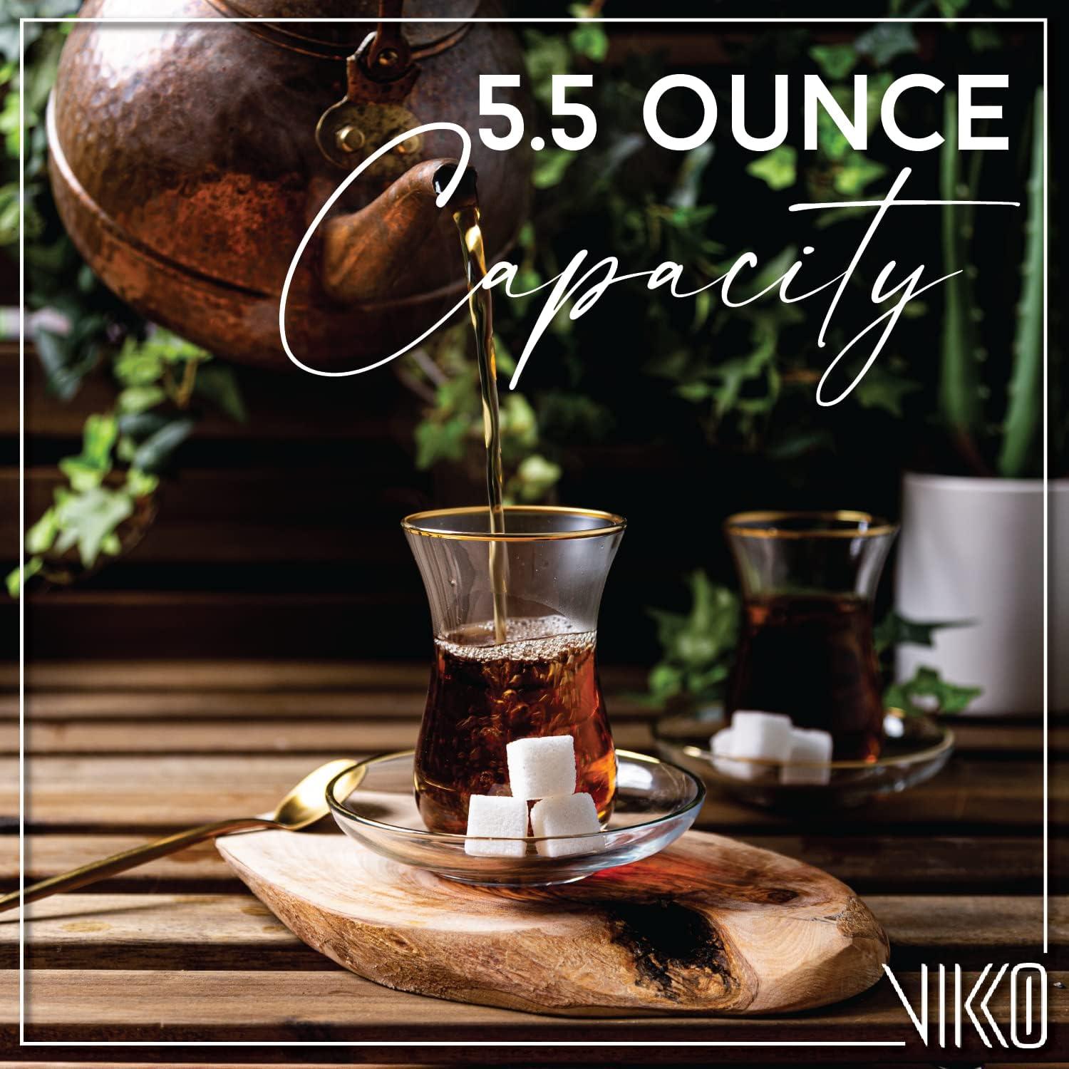 Clear Glass Turkish Tea Cups with Saucers, 4 Oz, Set of 6