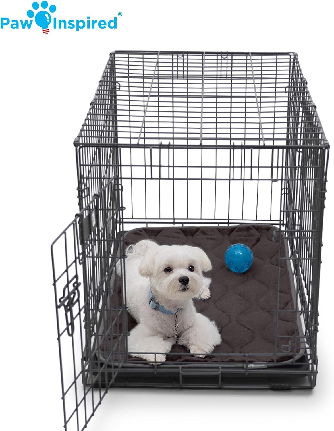 Paw Inspired Washable Padded 30" Crate Mats for Dogs | 29” x 18” Size, Fits 30-inch Kennels | Anti-Slip, Leakproof, Waterproof, Reusable Plush Pet Pads (Gray)