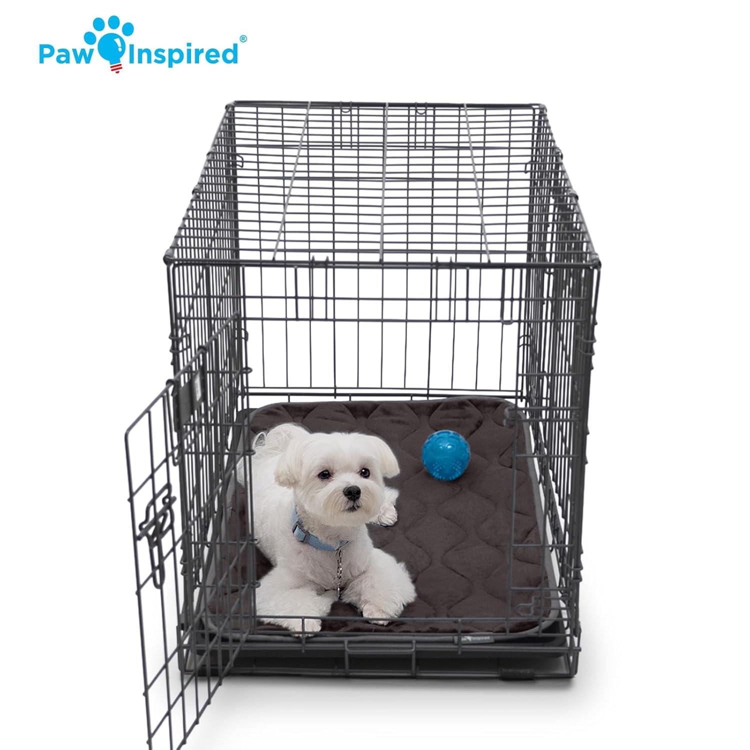Paw Inspired Washable Padded 30" Crate Mats for Dogs | 29” x 18” Size, Fits 30-inch Kennels | Anti-Slip, Leakproof, Waterproof, Reusable Plush Pet Pads (Gray)