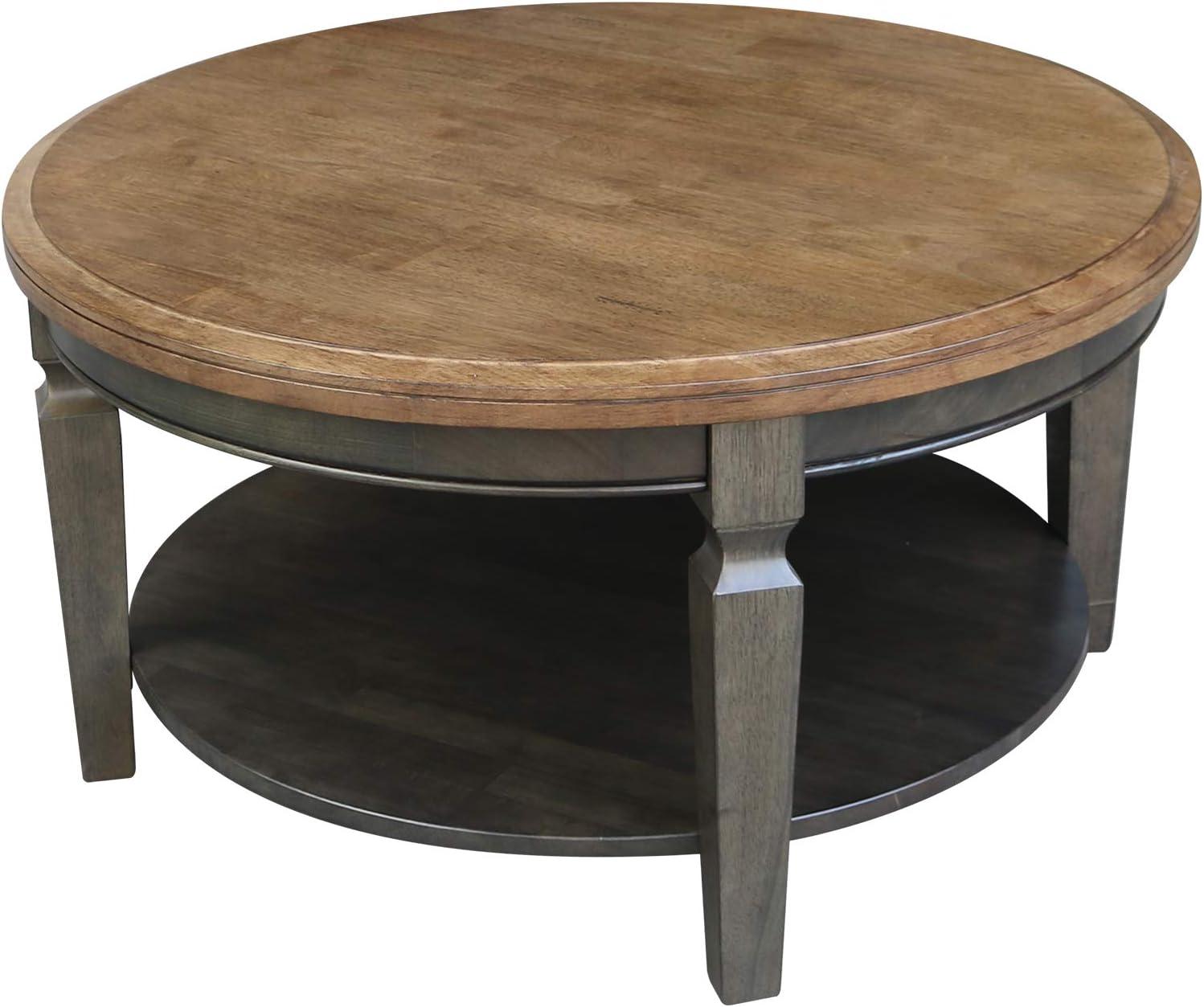 Vista Round Coffee Table Hickory Brown - International Concepts: Solid Wood, Mid-Century Modern, Fixed Shelf