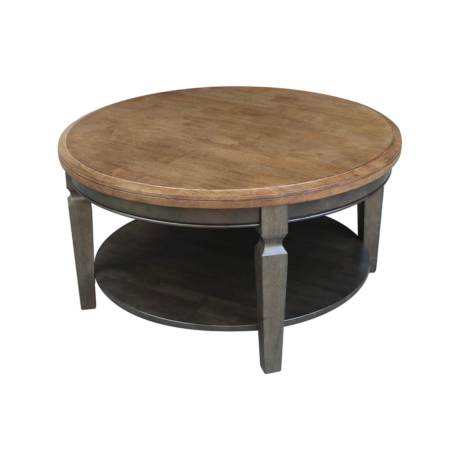 Vista Round Coffee Table Hickory Brown - International Concepts: Solid Wood, Mid-Century Modern, Fixed Shelf