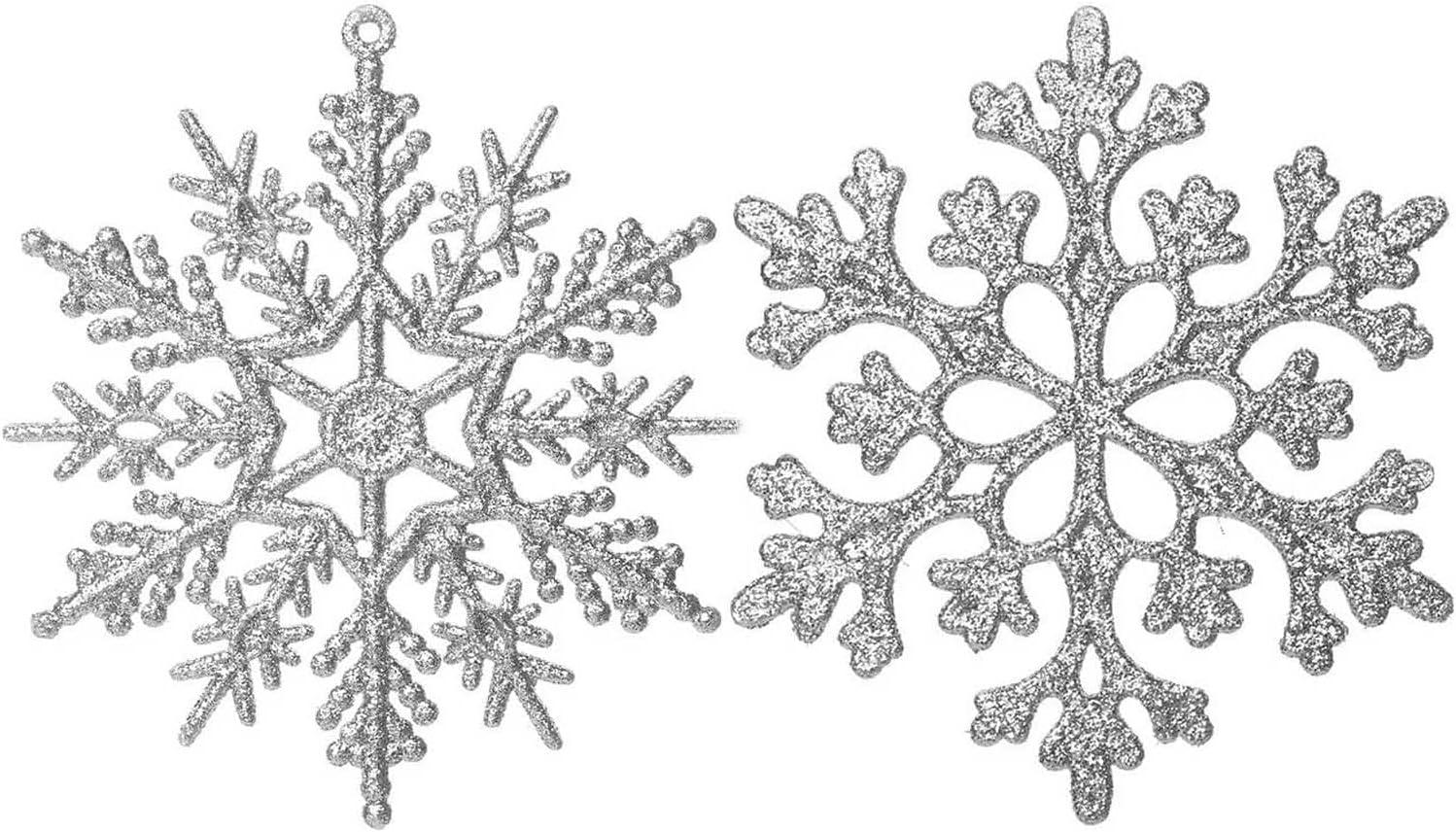 36 Pack Silver Glitter Plastic Snowflake Ornaments