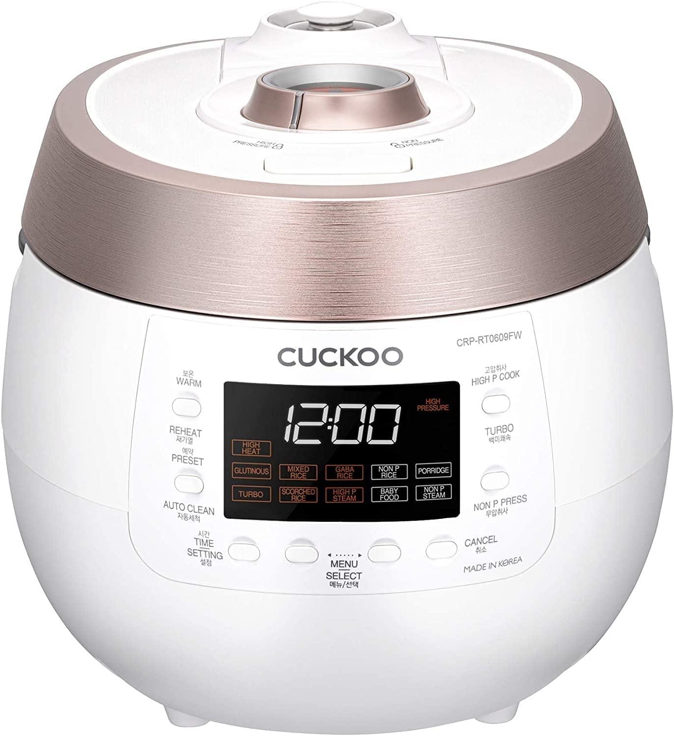Cuckoo Electronics CUCKOO 6-Cup Twin Pressure Rice Cooker & Warmer with Nonstick Inner Pot, 14 Menu Options, Safe Steam Release, 3 Voice Guide, Auto Clean (Black) CRP-RT0609FB