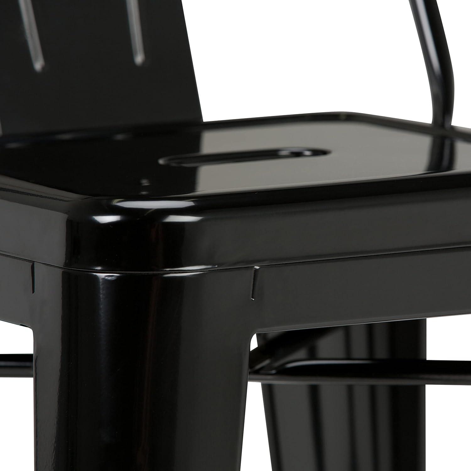 Simpli Home Rayne Metal Industrial Stool with Curved Back, Cross-Brace, and Footrest