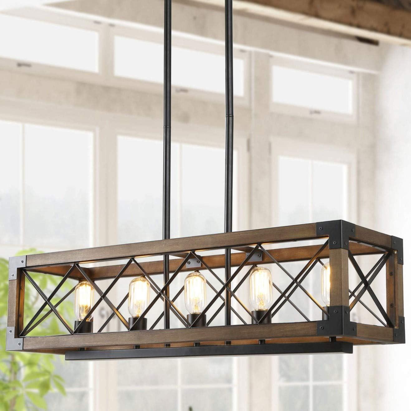 Rustic Black and Brown Wood Cage 5-Light Chandelier