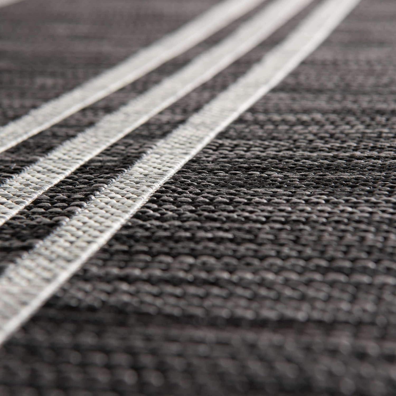 Charcoal and Gray Round Synthetic Outdoor Area Rug