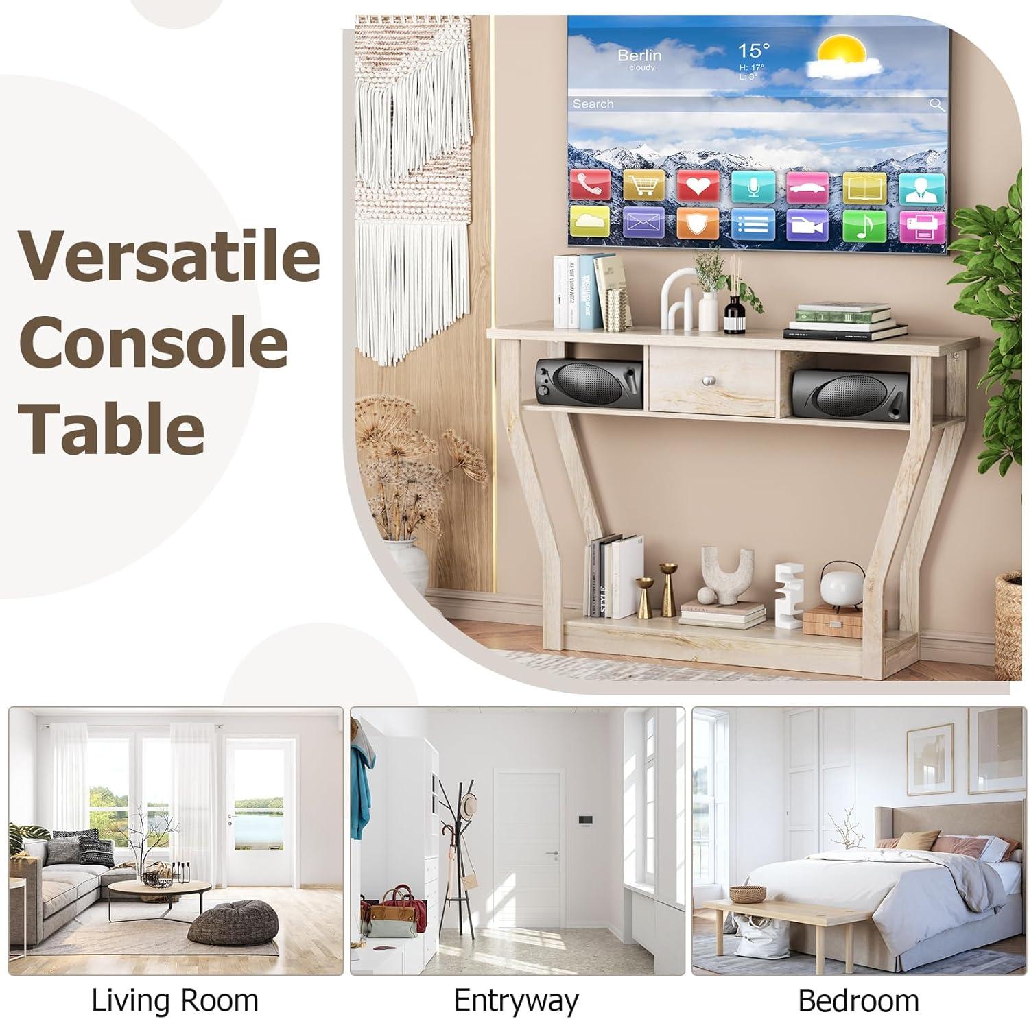 Costway Modern Sofa Accent Table with Drawer Entryway Hallway Hall Gray