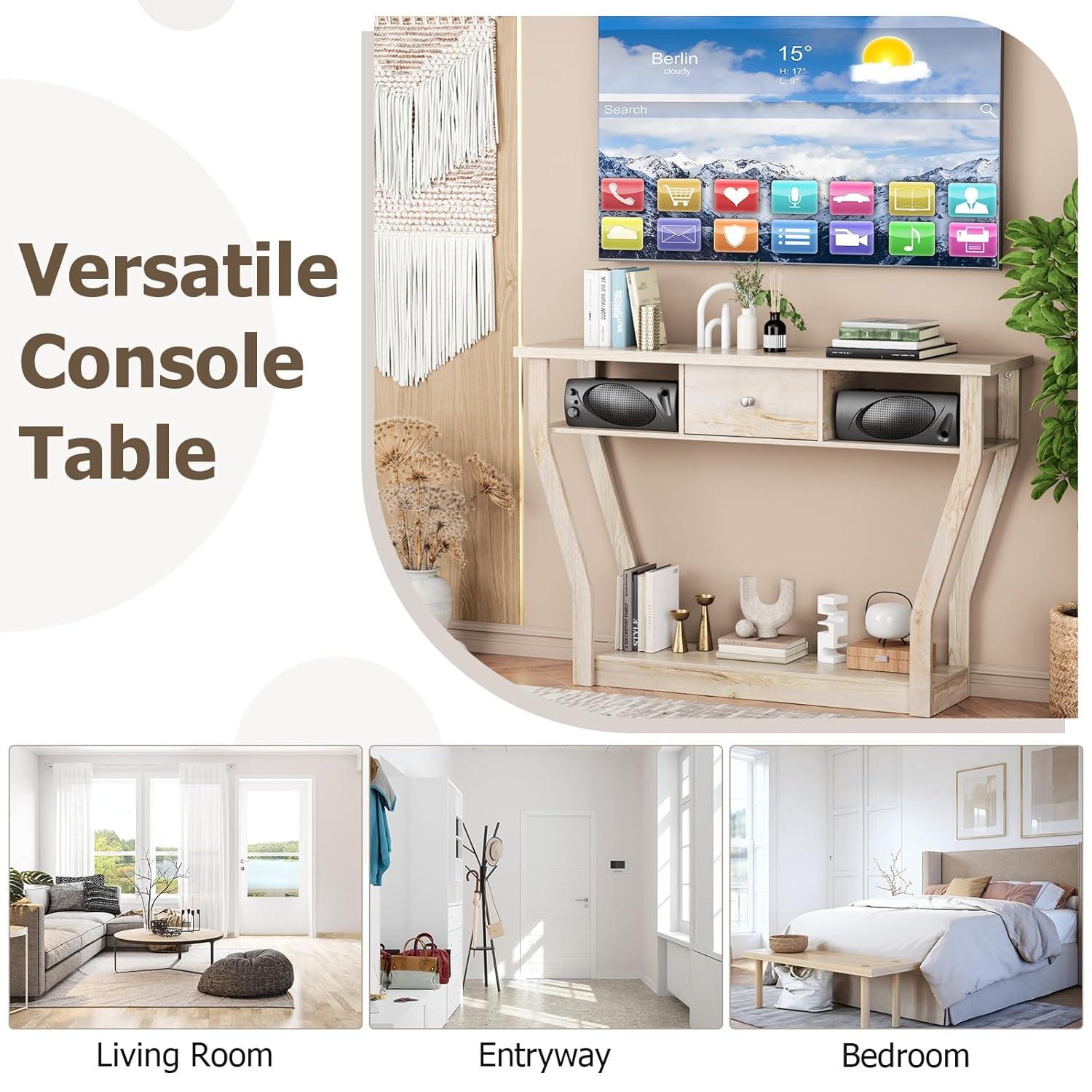 Costway Modern Sofa Accent Table with Drawer Entryway Hallway Hall Gray