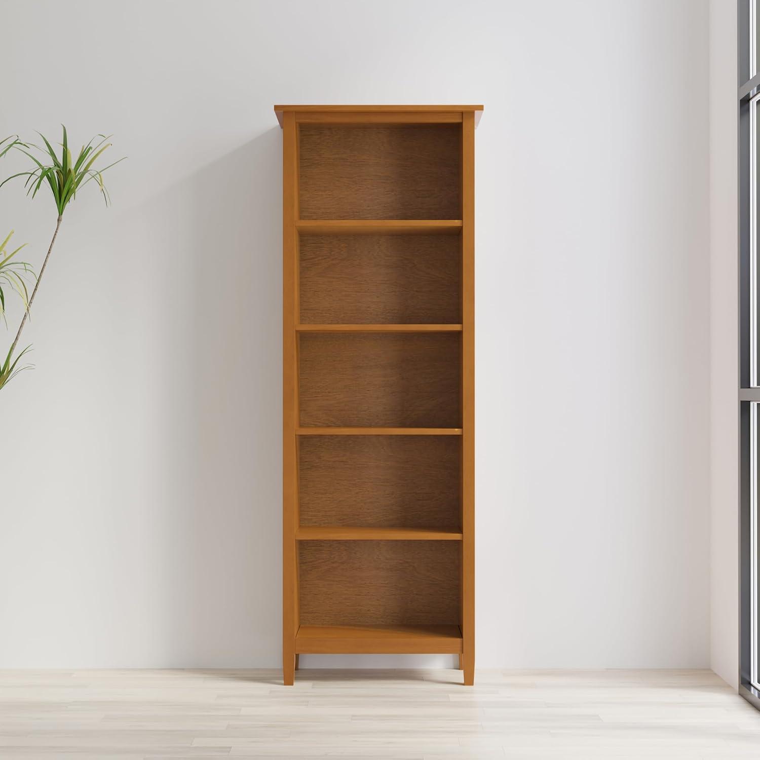 Simpli Home Warm Shaker SOLID WOOD 72 inch x 26 inch Transitional 5 Shelf Bookcase in Light Golden Brown