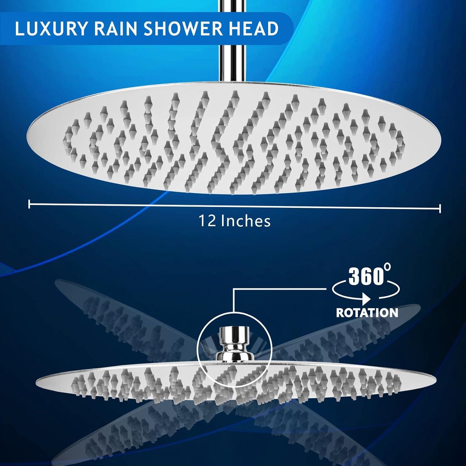 Voolan Rain Shower Head, High Flow Large Rainfall Showerhead Made of All Metal Stainless Steel, Waterfall Body Covering, Universal Wall and Ceiling Mount (12 Inch, Chrome)
