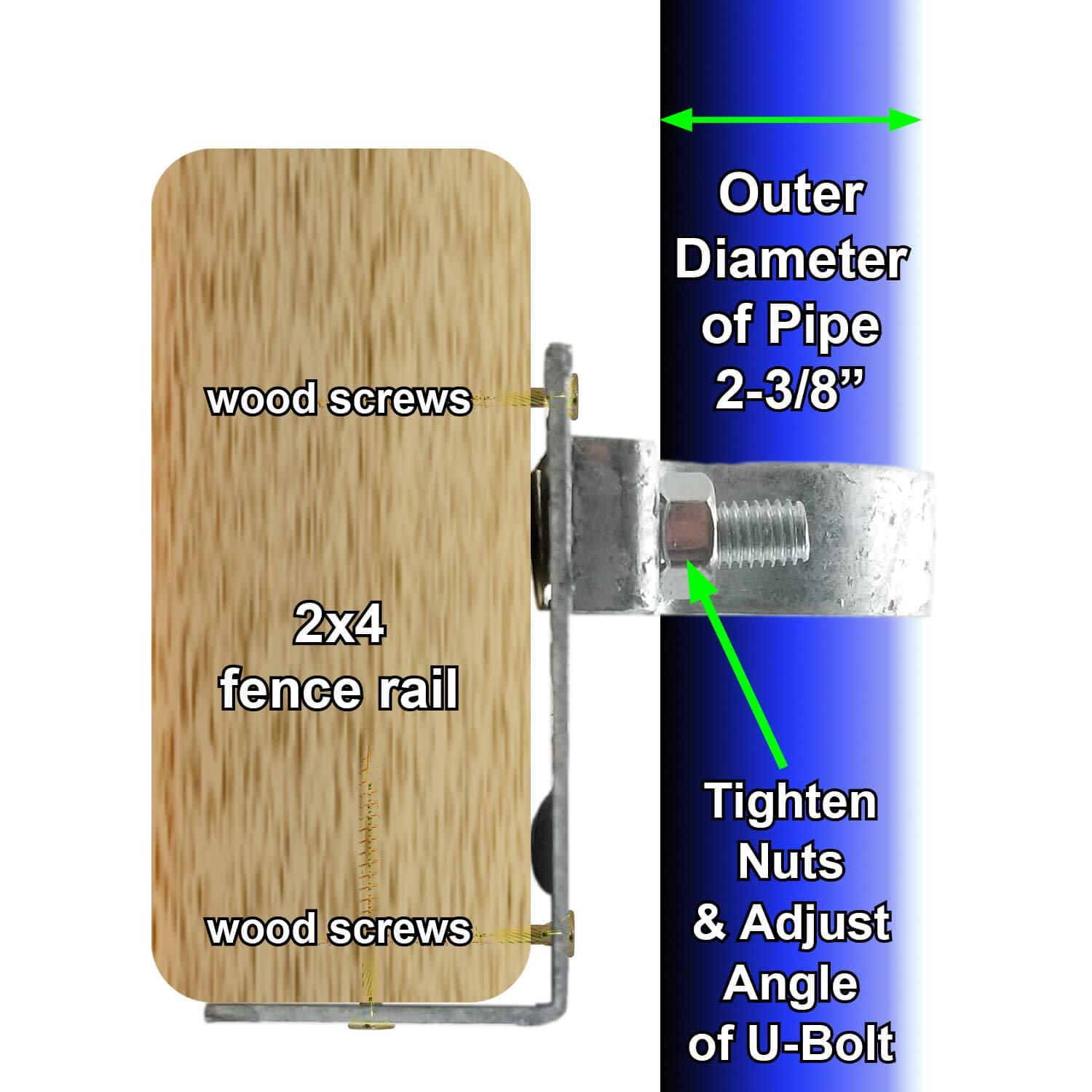 Jake Sales 2-3/8" Wood Fence to Round Steel Post Panel Attachment Adapter Bracket: Galvanized Steel, Adjustable Clamp, Resists Rusting