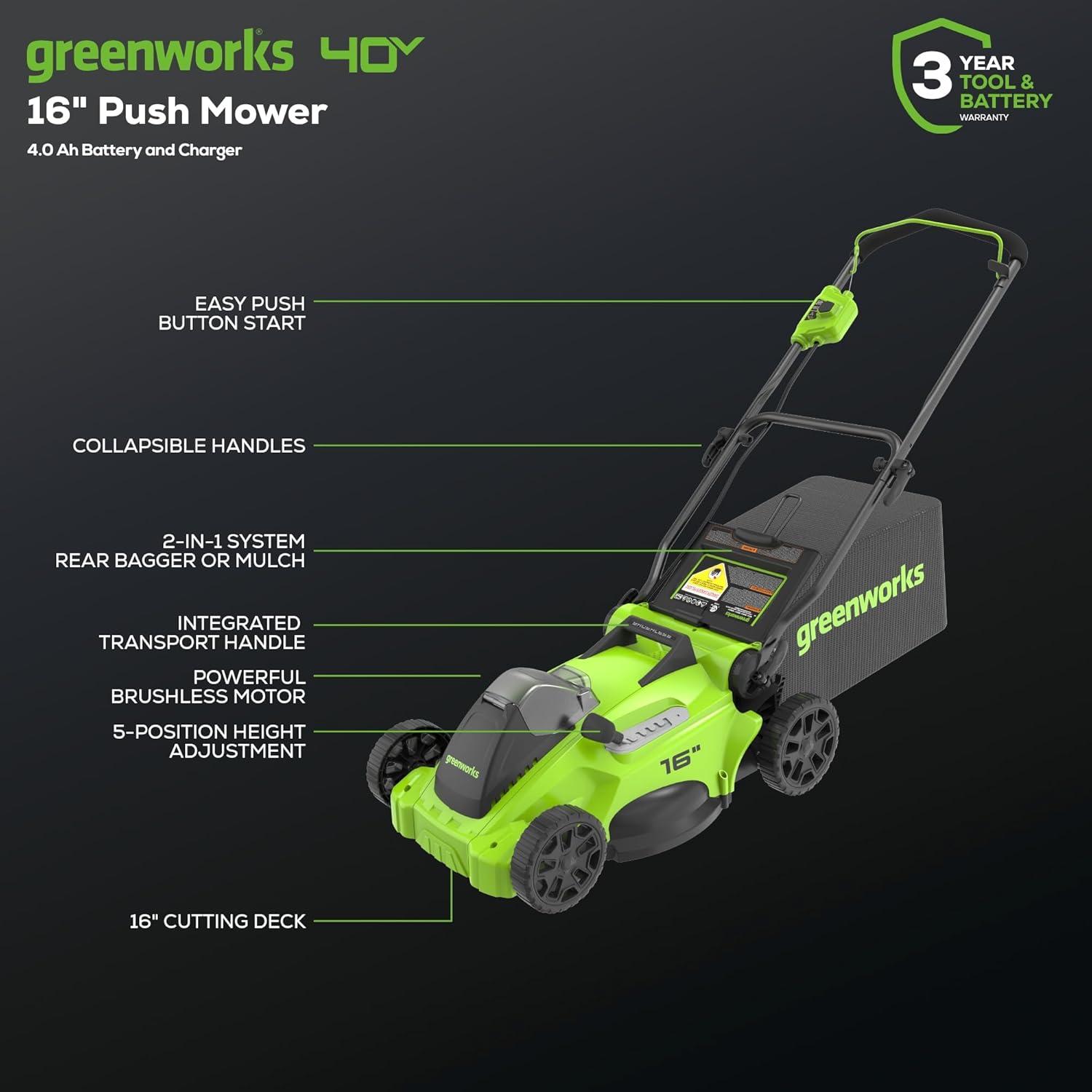 Green 16-Inch Cordless Walk-Behind Rotary Lawn Mower