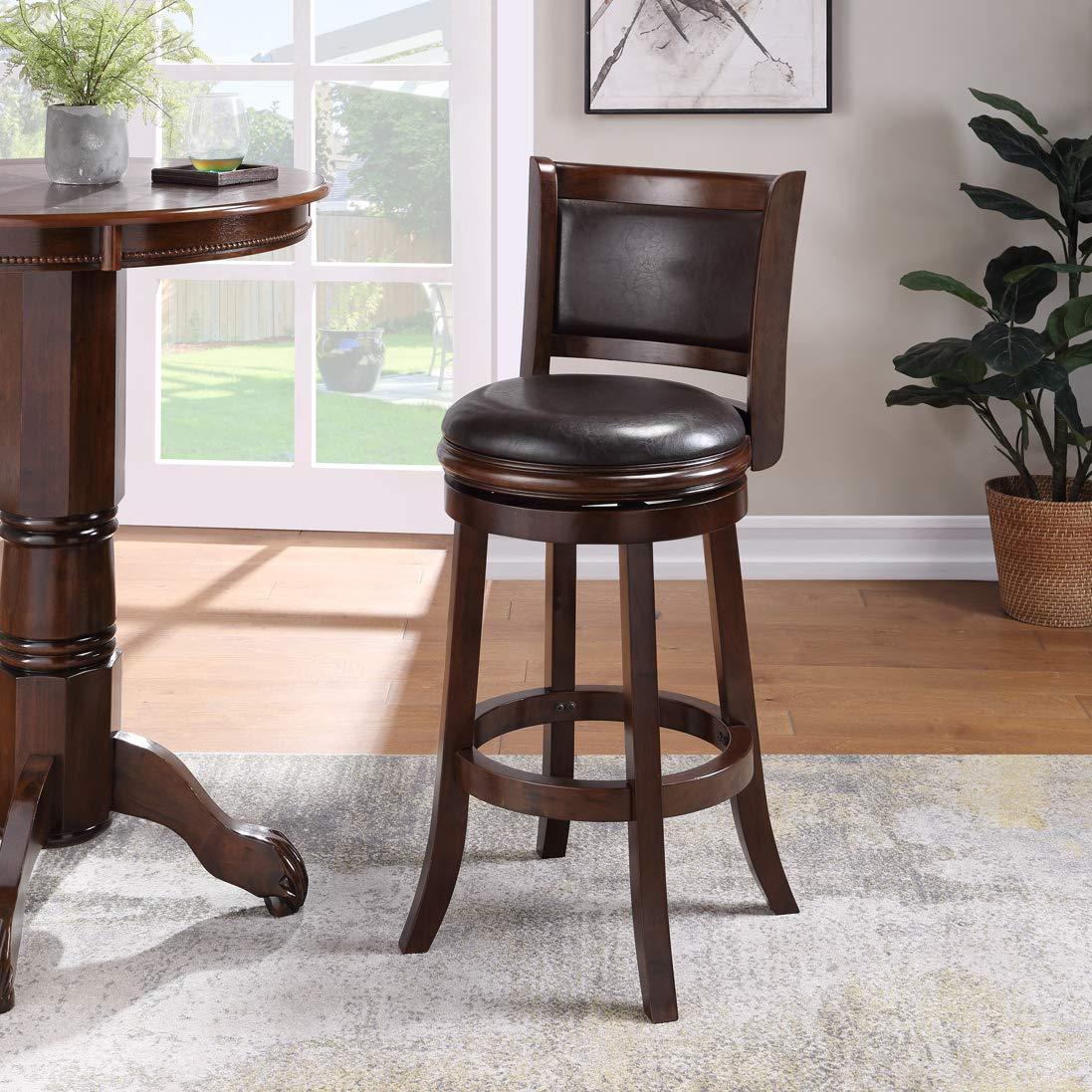 29" Augusta Swivel Barstool Brown - Boraam Industries: Contoured Back, Rubberwood Legs, 300 lbs Capacity