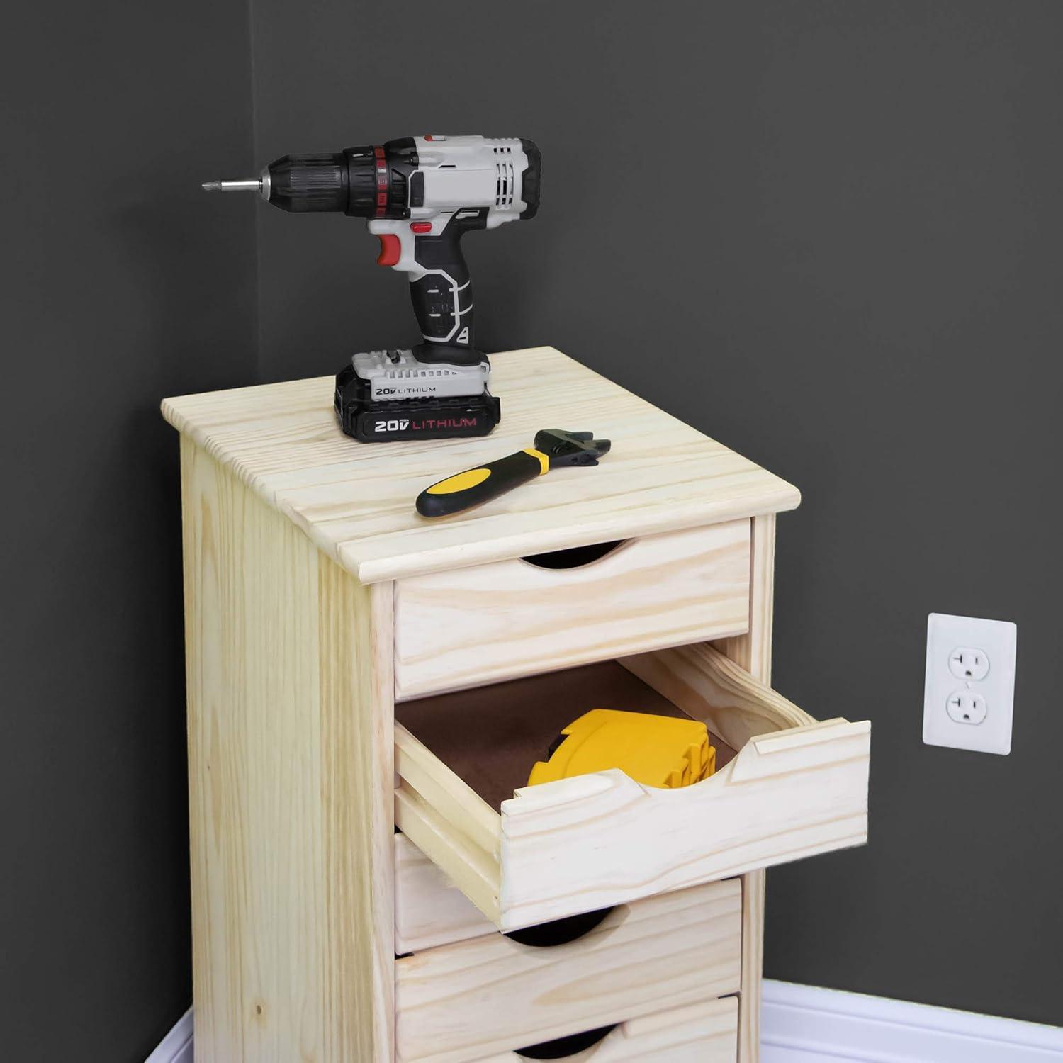 Unfinished Solid Wood 6-Drawer Rolling Storage Cart