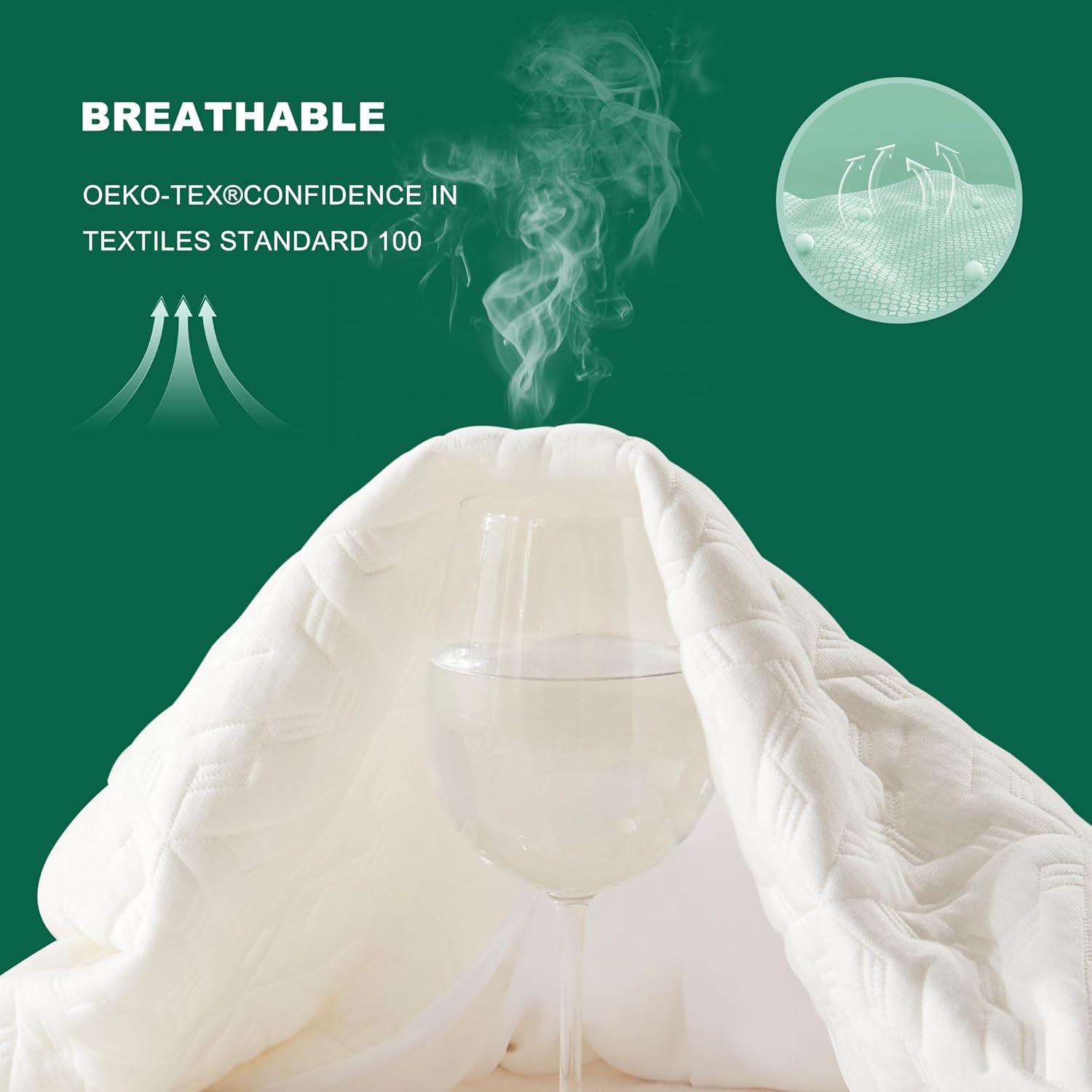 Queen Size Waterproof Mattress Protector, 40% Rayon From Bamboo Cooling Mattress Pad Cover, 3D Air Fabric Breathable Mattress Pad Fitted With Deep Pocket 6"- 15" Machine Washable