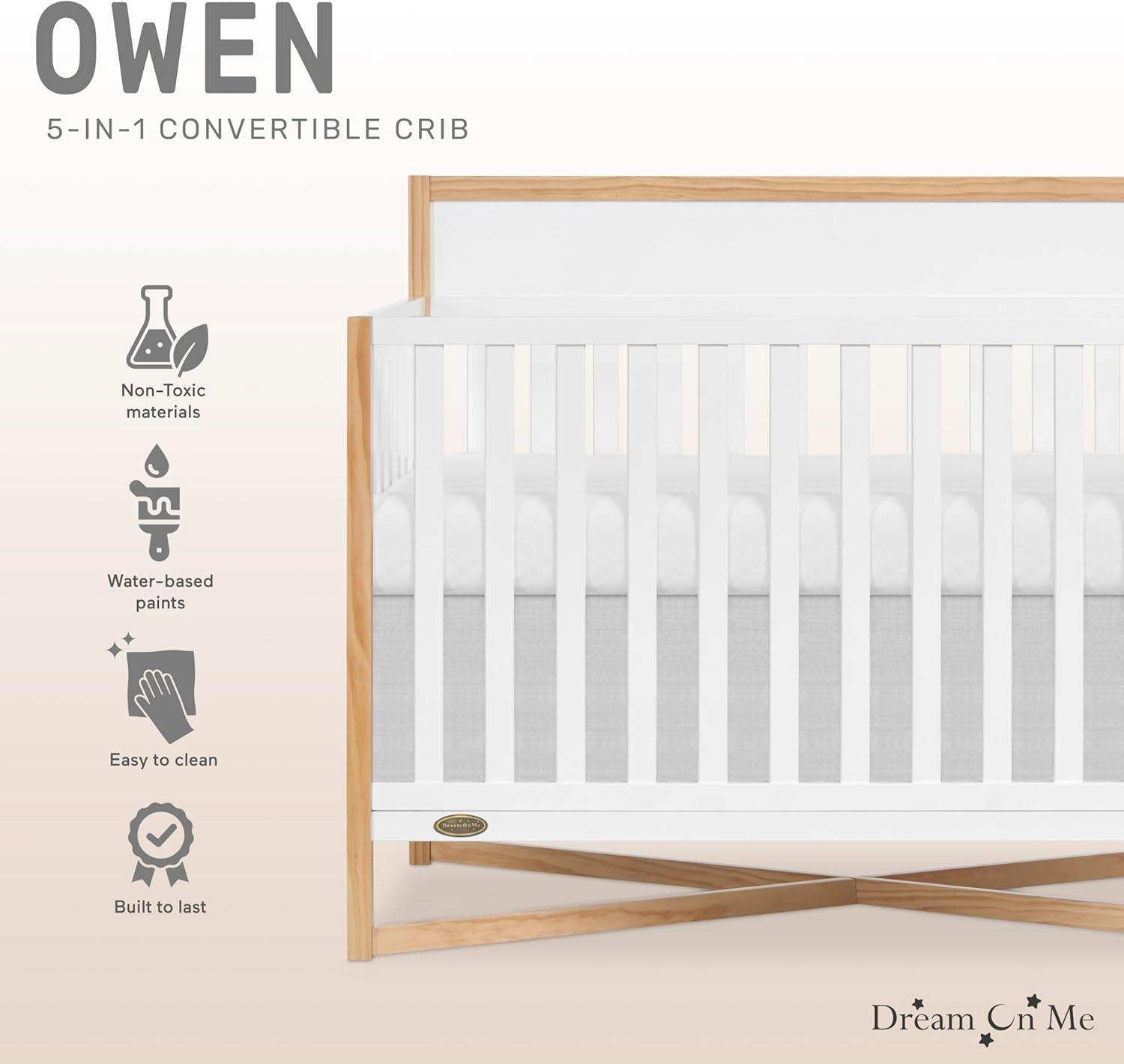 Dream On Me Owen 5-in-1 Convertible Crib, Vintage White Oak