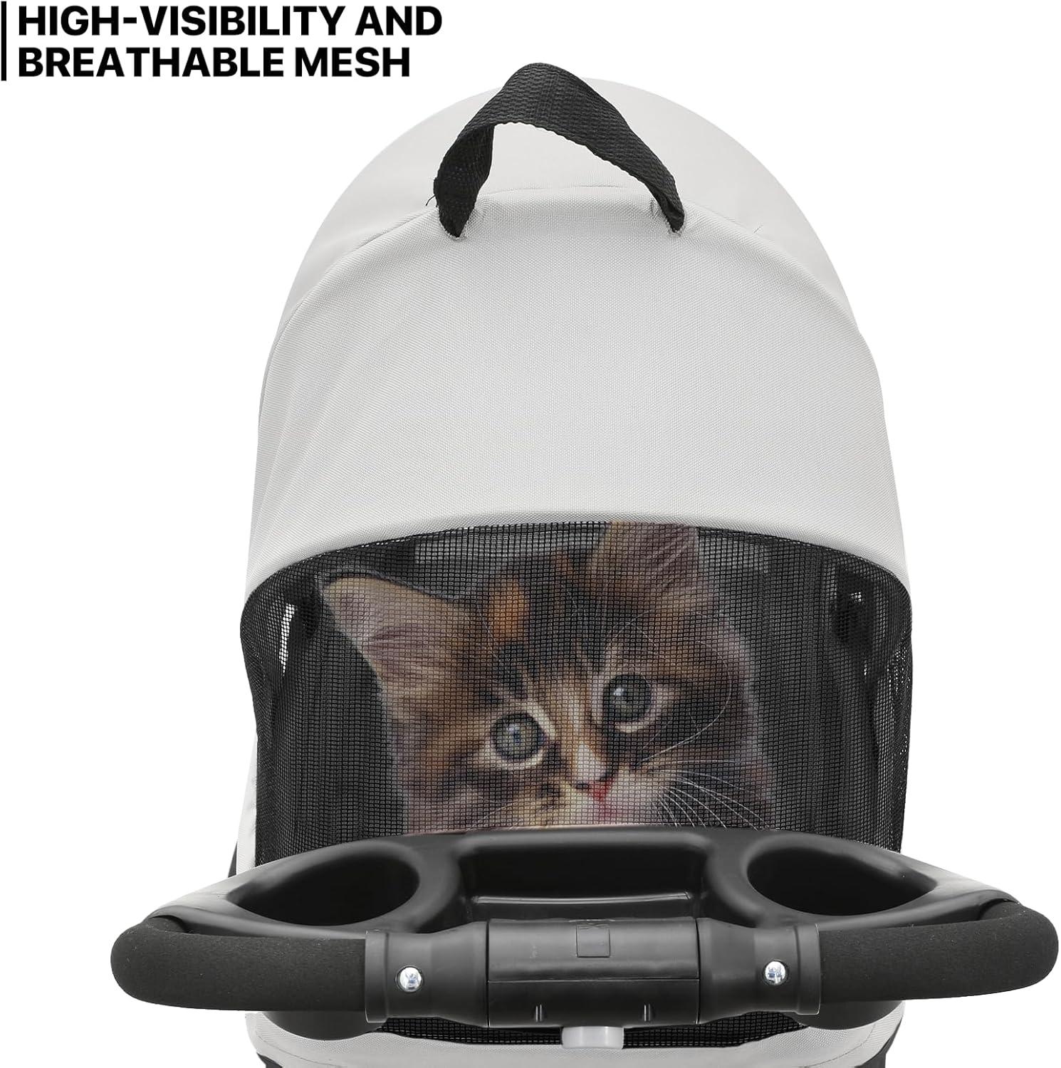 MoNiBloom Folding Pet Stroller, Foldable Dog Jogger Stroller with Detachable Carrier, Basket and Cup Holder