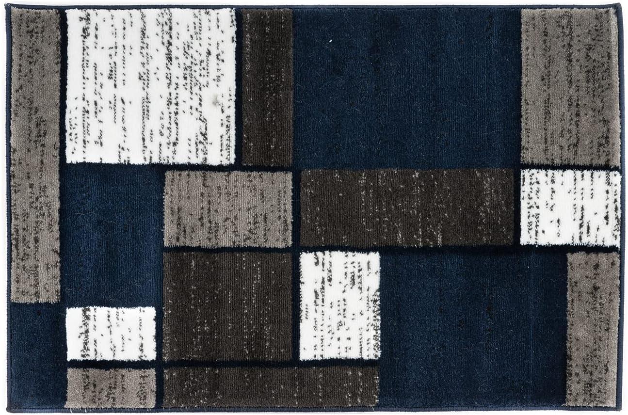 World Rug Gallery Contemporary Modern Boxed Color Block Navy 2'x3' Area Rug
