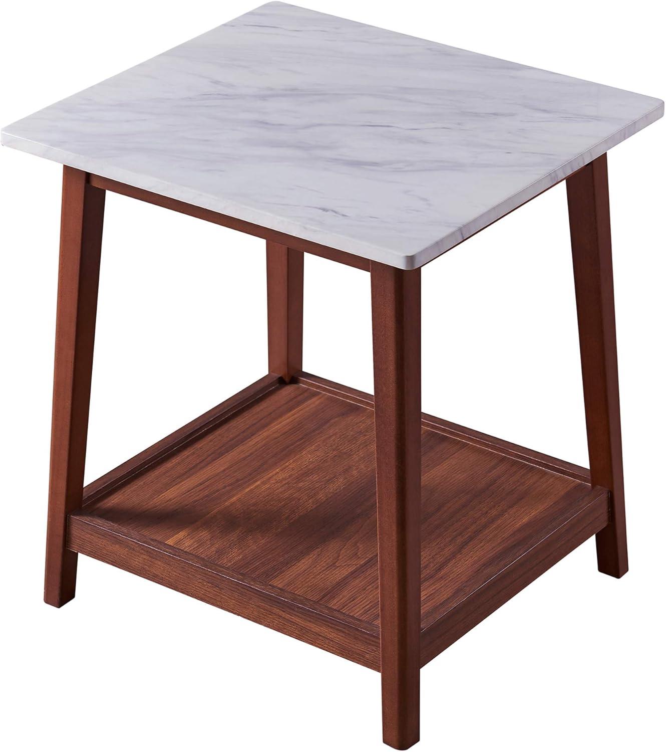 Jhovies End Table - Walnut - Buylateral: Faux Marble Top, Wood Frame, Storage Shelf