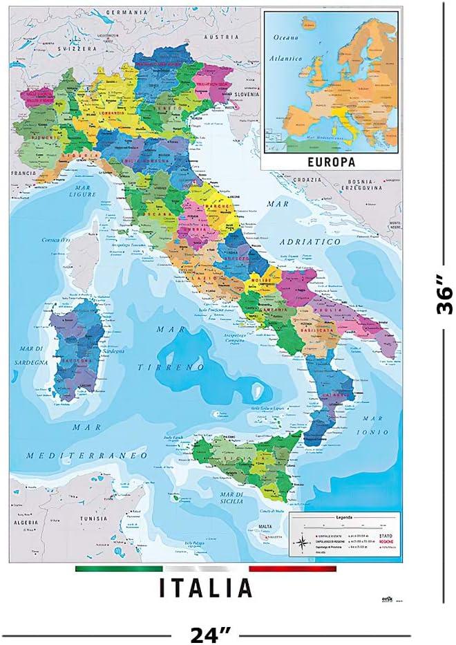 Map Of Italy - Poster / Print (Italia Map In Italian) (Size: 24" X 36")
