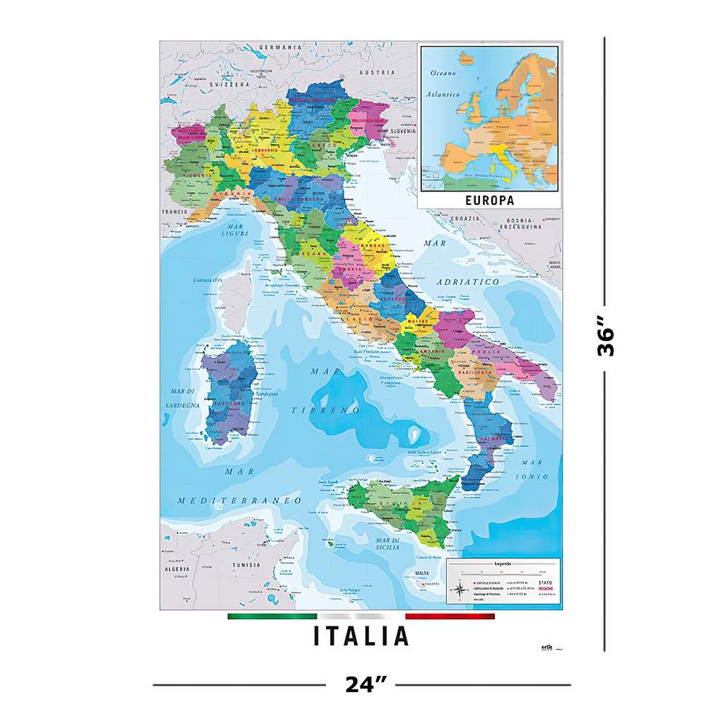 Map Of Italy - Poster / Print (Italia Map In Italian) (Size: 24" X 36")