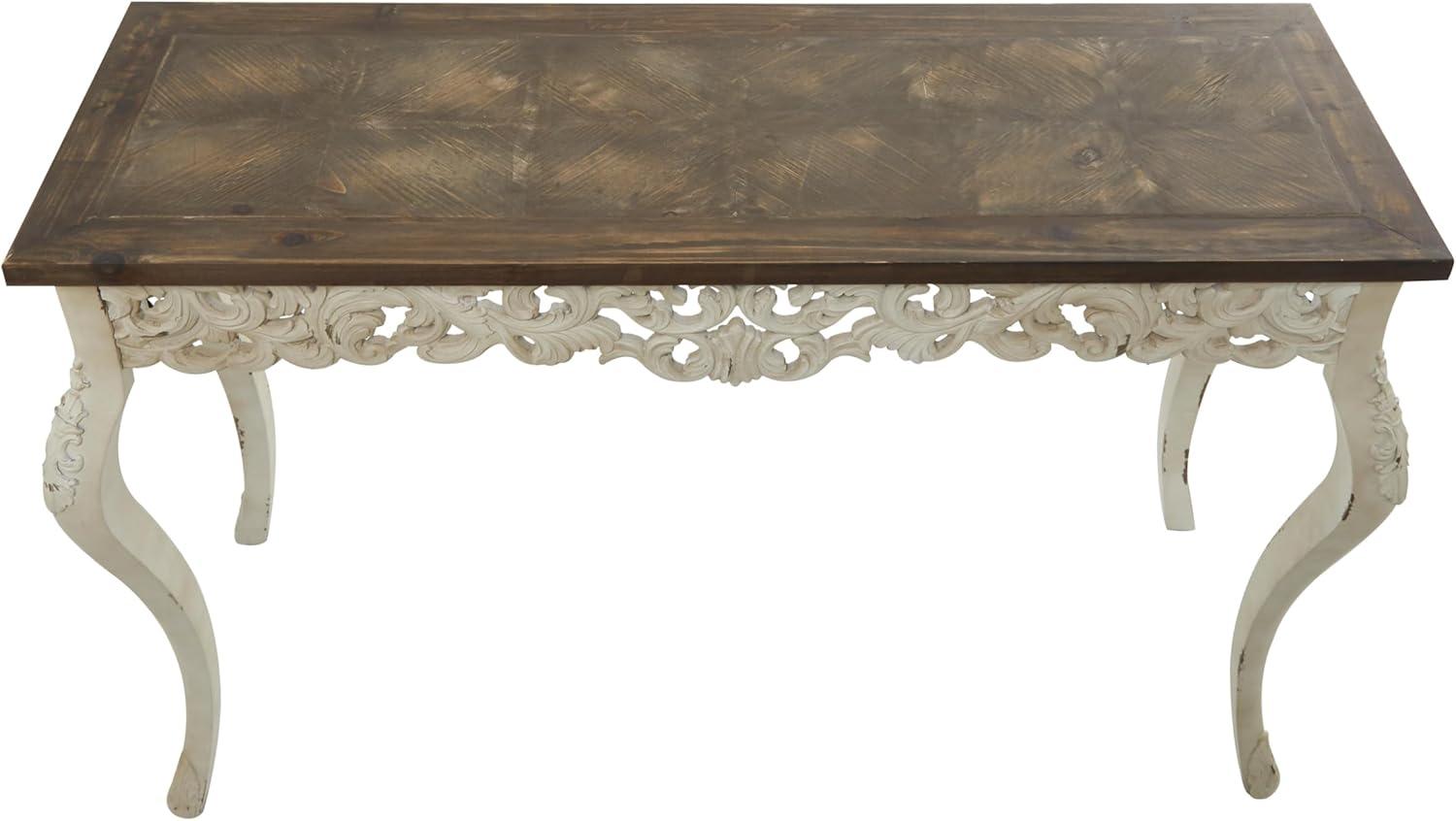 Wood Parisian Design Floral Ornate Detailing Console Table White - Olivia & May