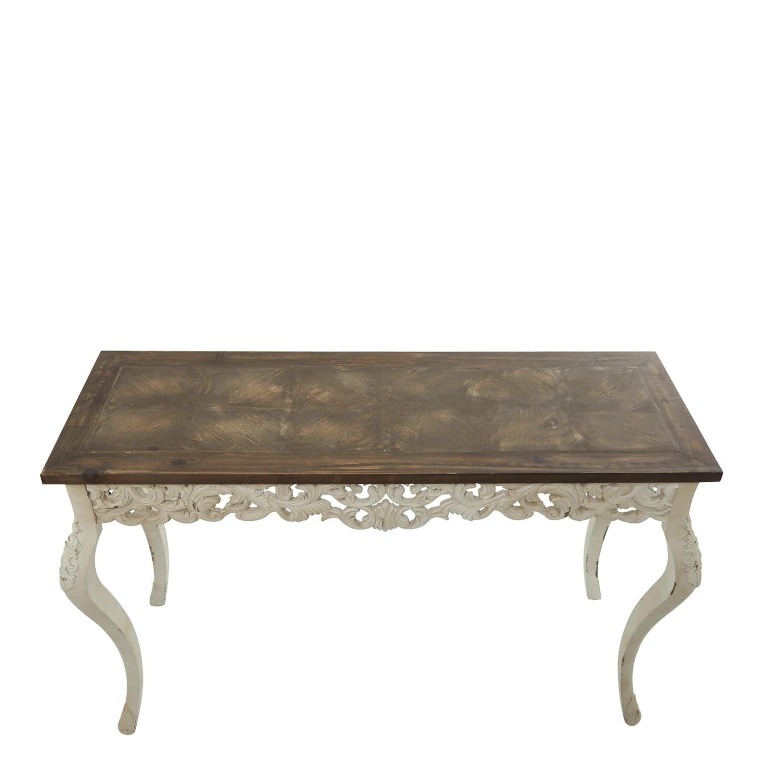 Wood Parisian Design Floral Ornate Detailing Console Table White - Olivia & May