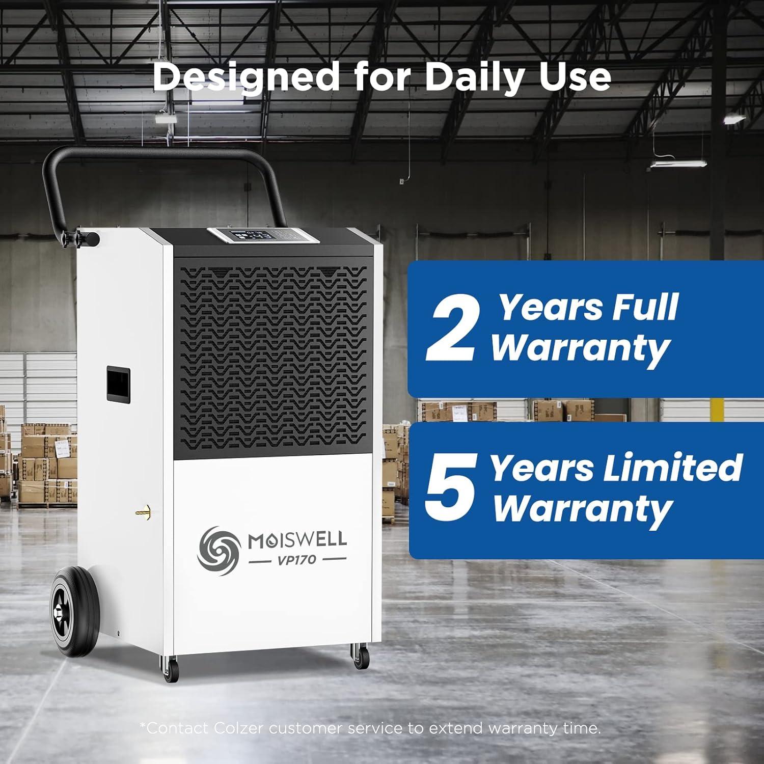 Moiswell 170 Pints Commercial Dehumidifier with Pump and Drain Hose - Ideal for Industrial Site, Basements, Water Damage Unit for Large Spaces up to 7,500 Sq Ft - Auto Defrost, Memory Starting